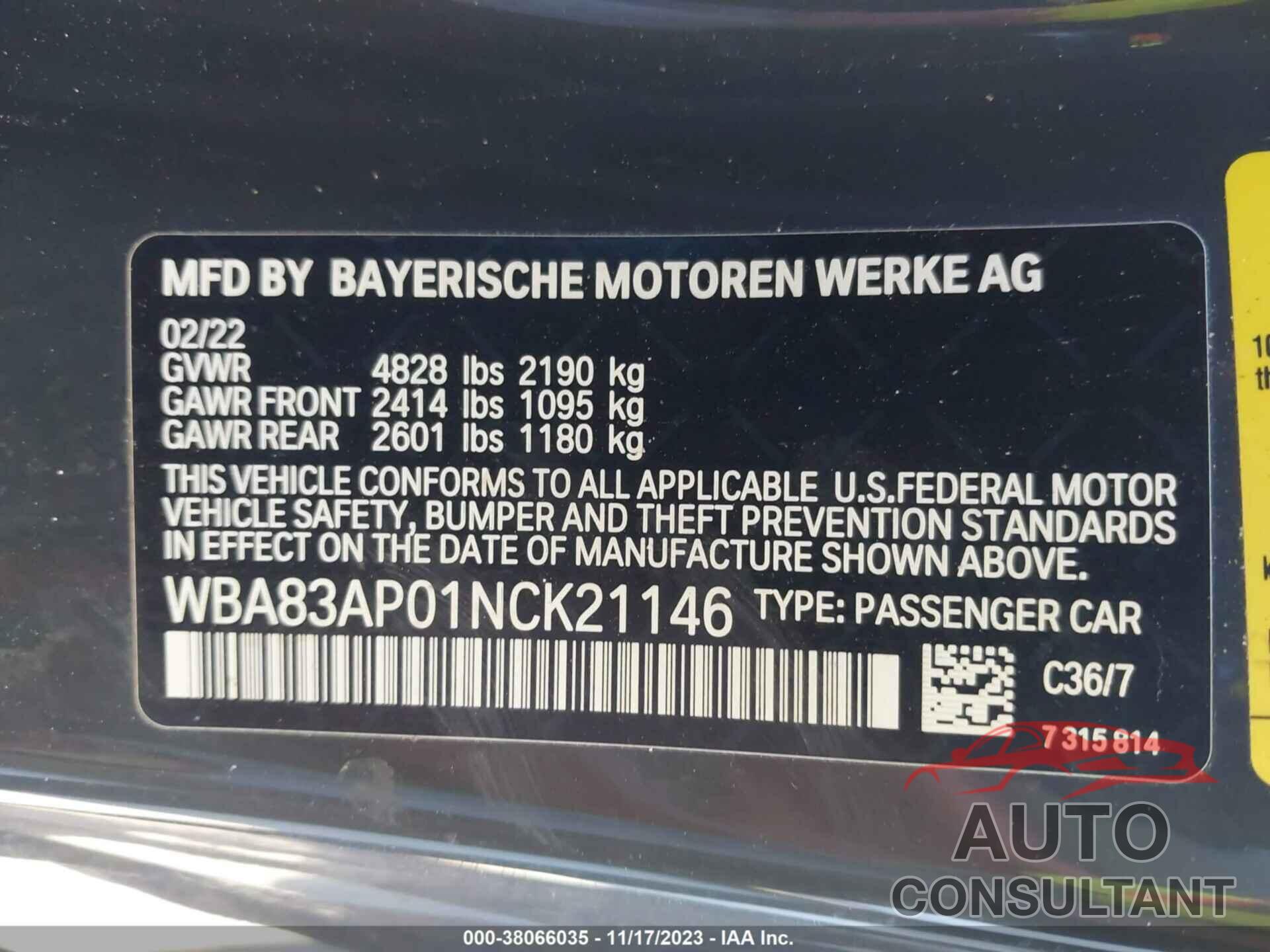 BMW M440I 2022 - WBA83AP01NCK21146