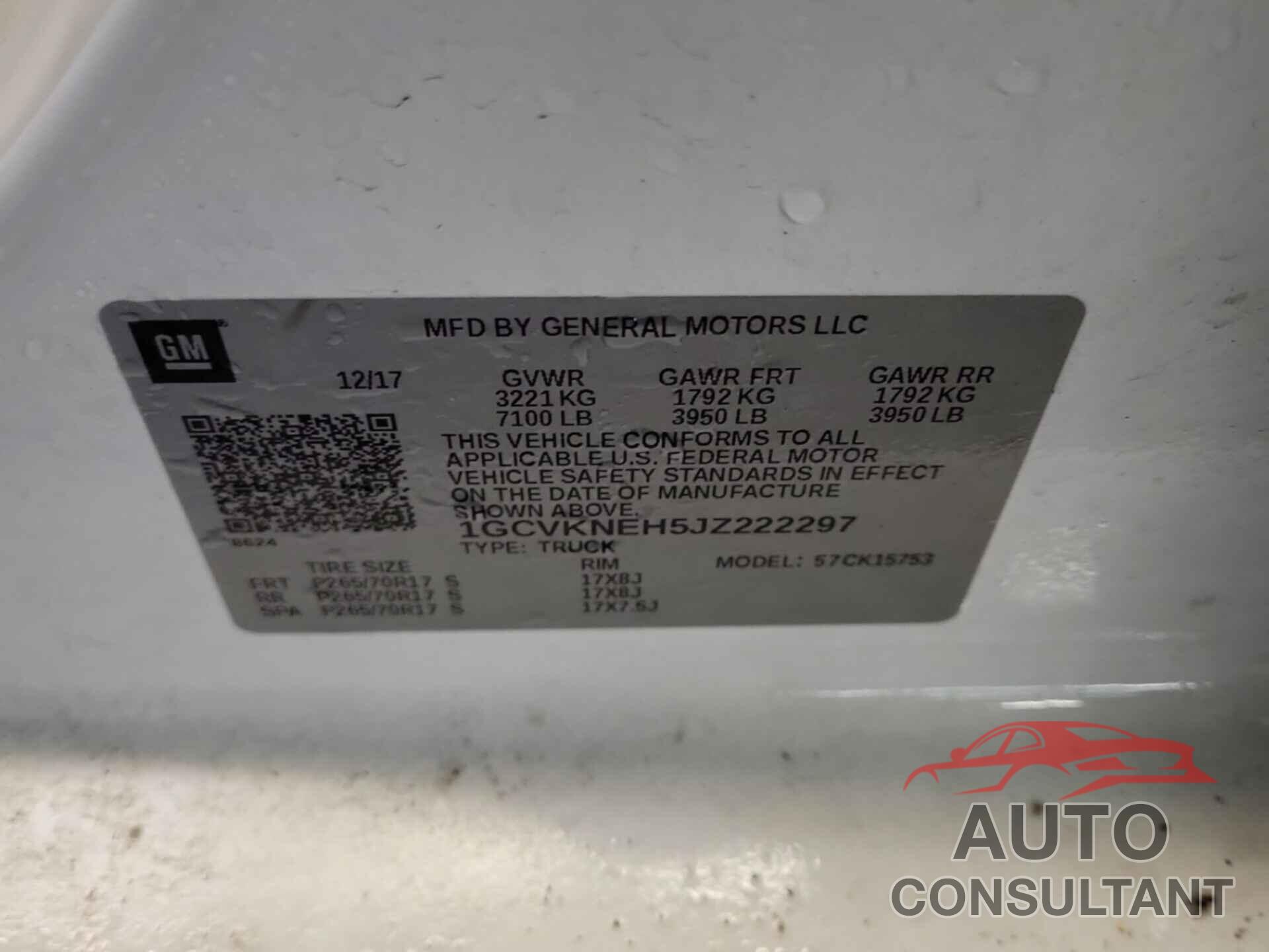 CHEVROLET SILVERADO 1500 2018 - 1GCVKNEH5JZ222297