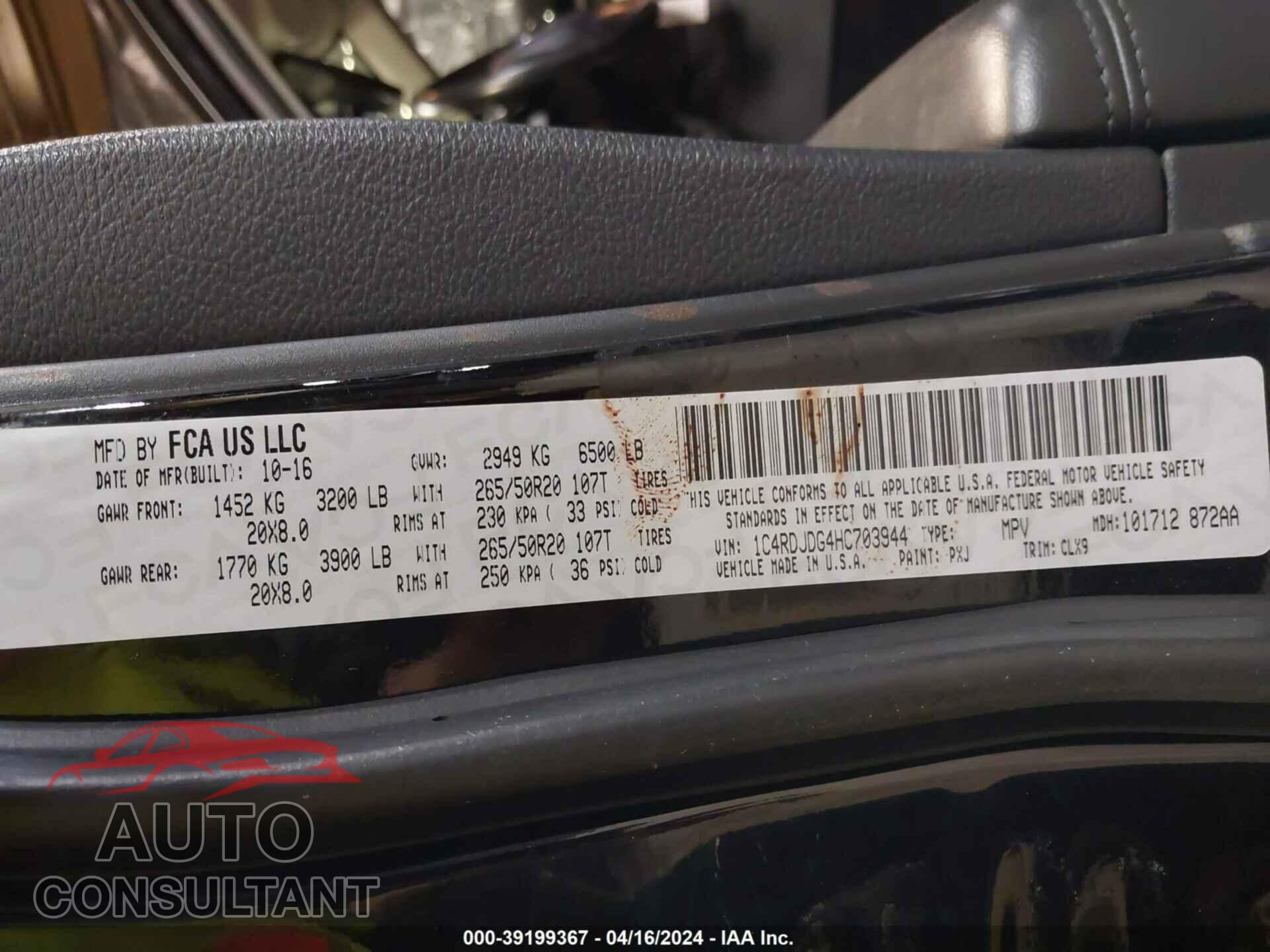 DODGE DURANGO 2017 - 1C4RDJDG4HC703944