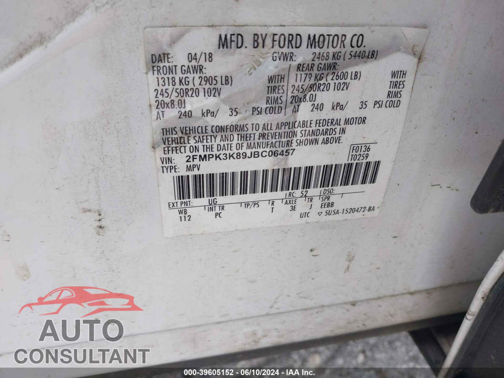 FORD EDGE 2018 - 2FMPK3K89JBC06457