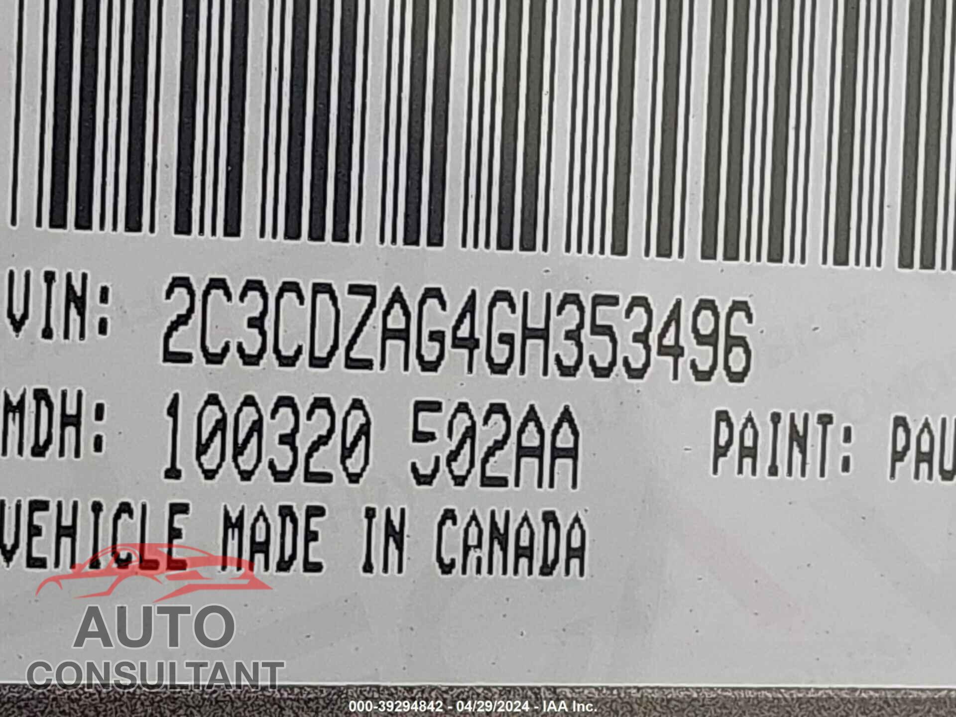 DODGE CHALLENGER 2016 - 2C3CDZAG4GH353496