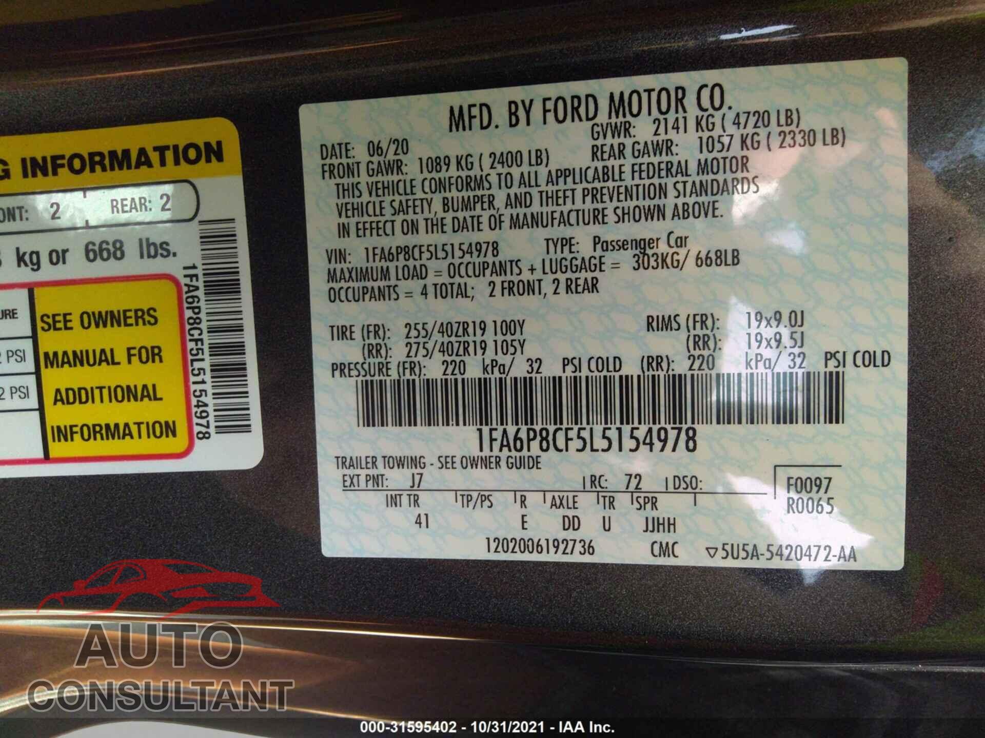 FORD MUSTANG 2020 - 1FA6P8CF5L5154978