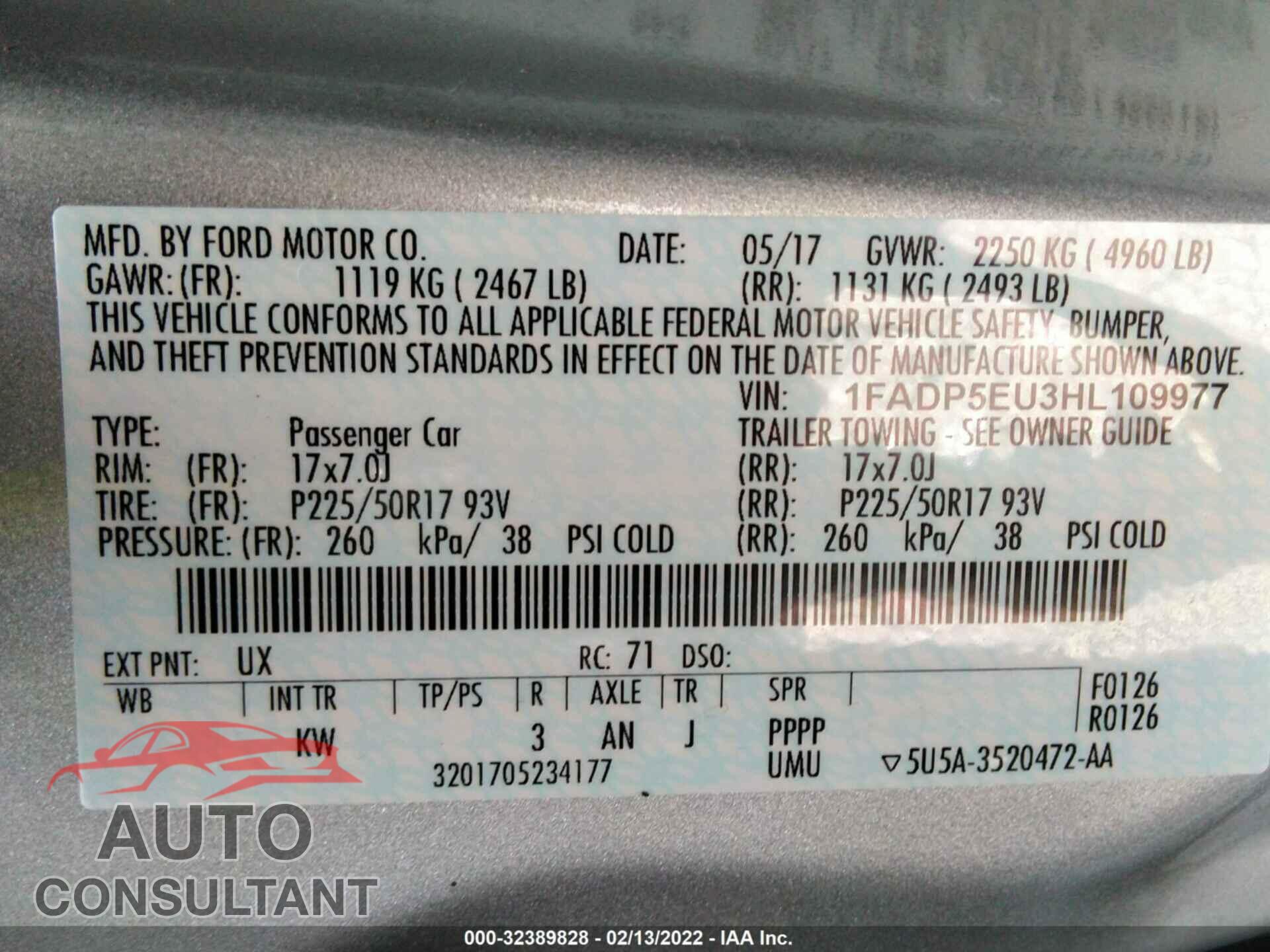FORD C-MAX ENERGI 2017 - 1FADP5EU3HL109977