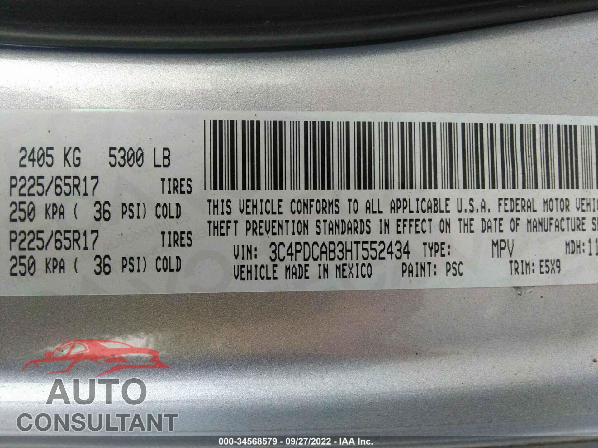 DODGE JOURNEY 2017 - 3C4PDCAB3HT552434