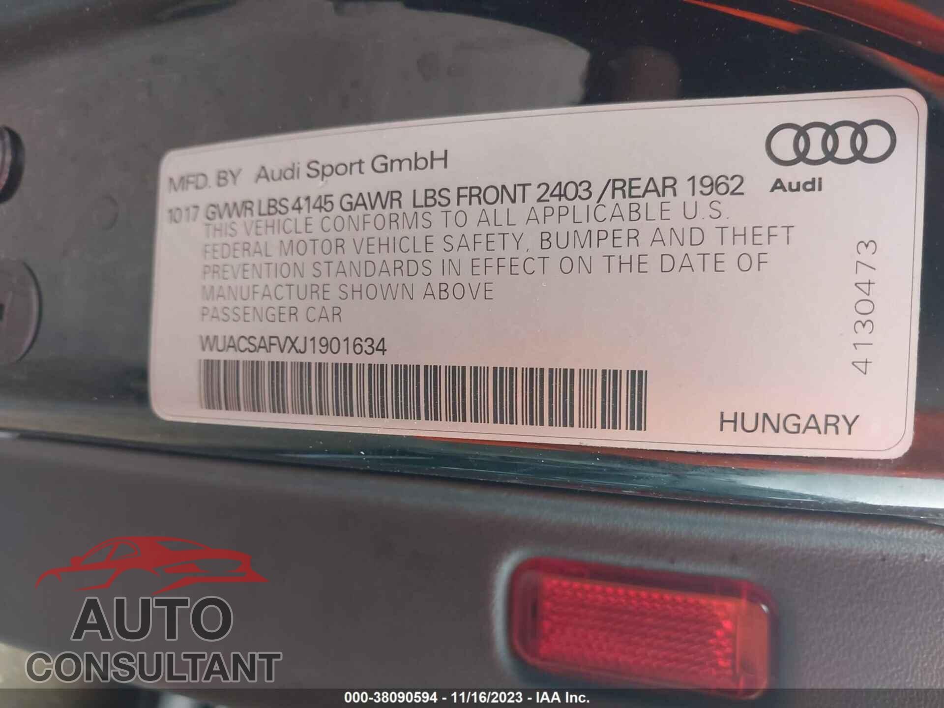 AUDI TT RS 2018 - WUACSAFVXJ1901634
