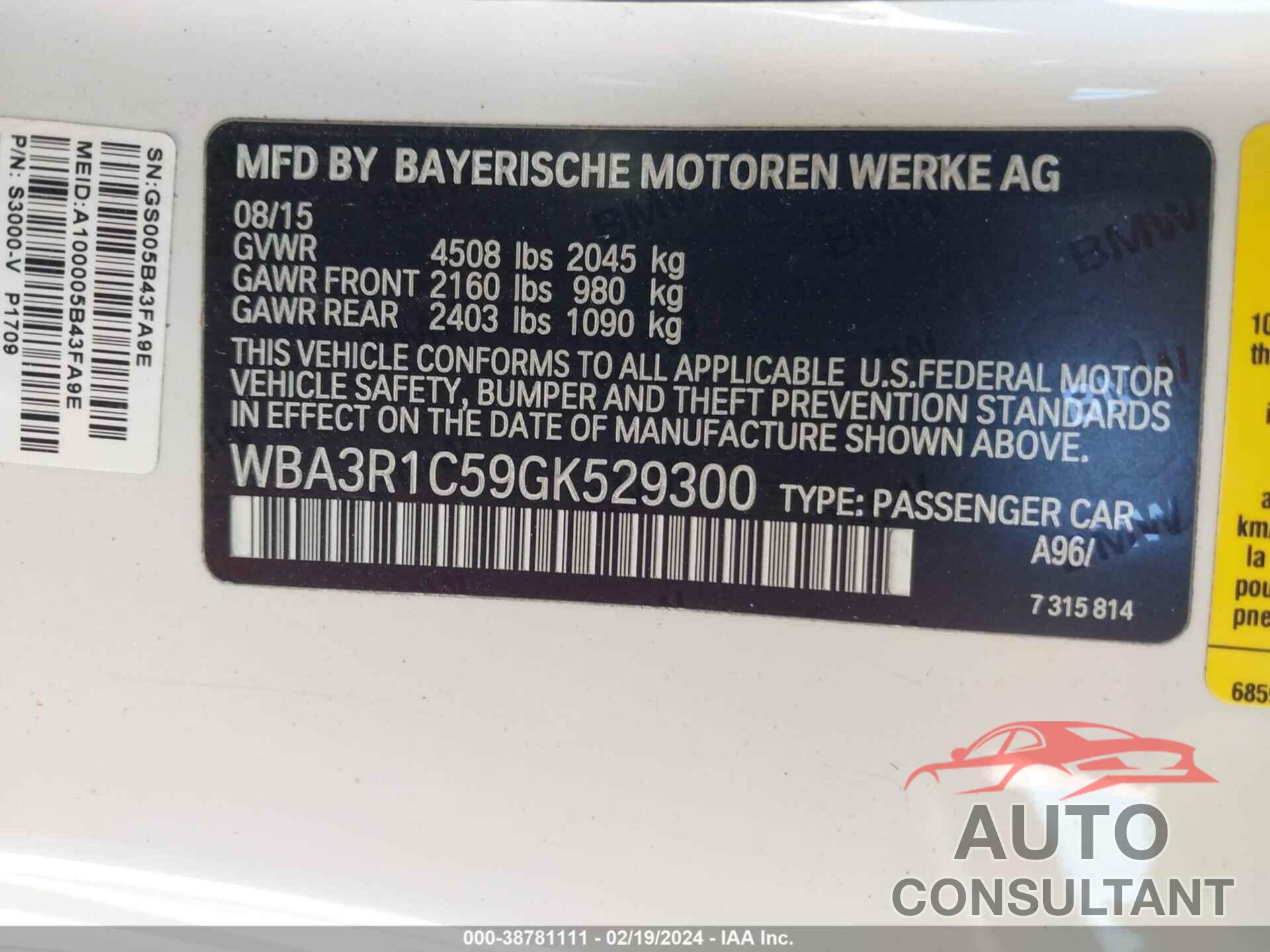 BMW 435I 2016 - WBA3R1C59GK529300