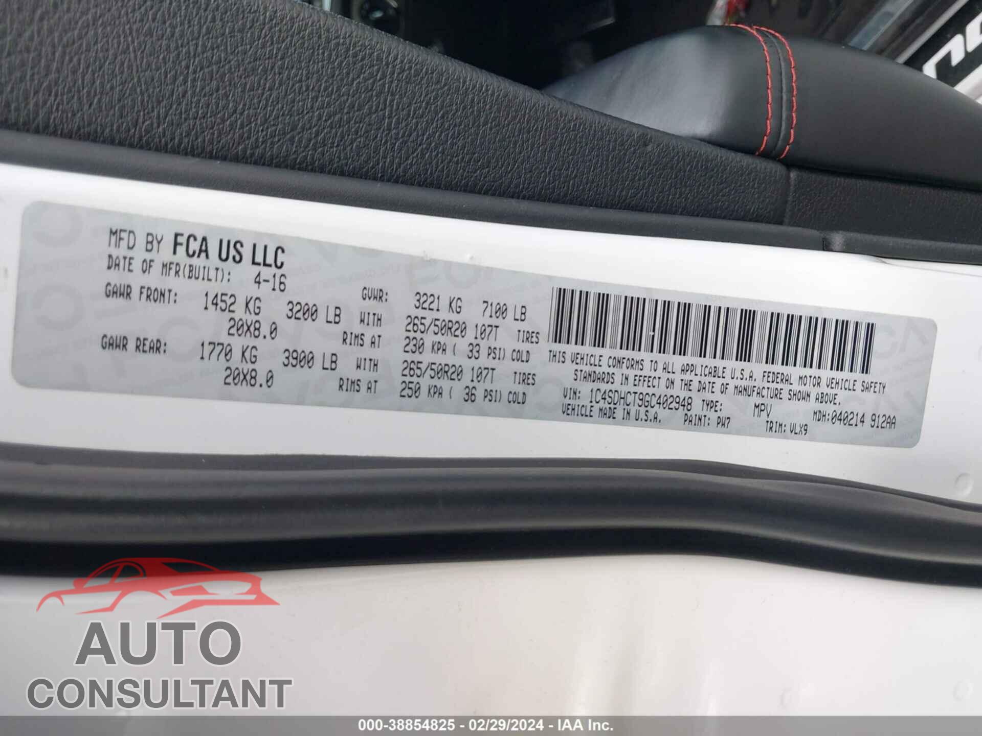 DODGE DURANGO 2016 - 1C4SDHCT9GC402948
