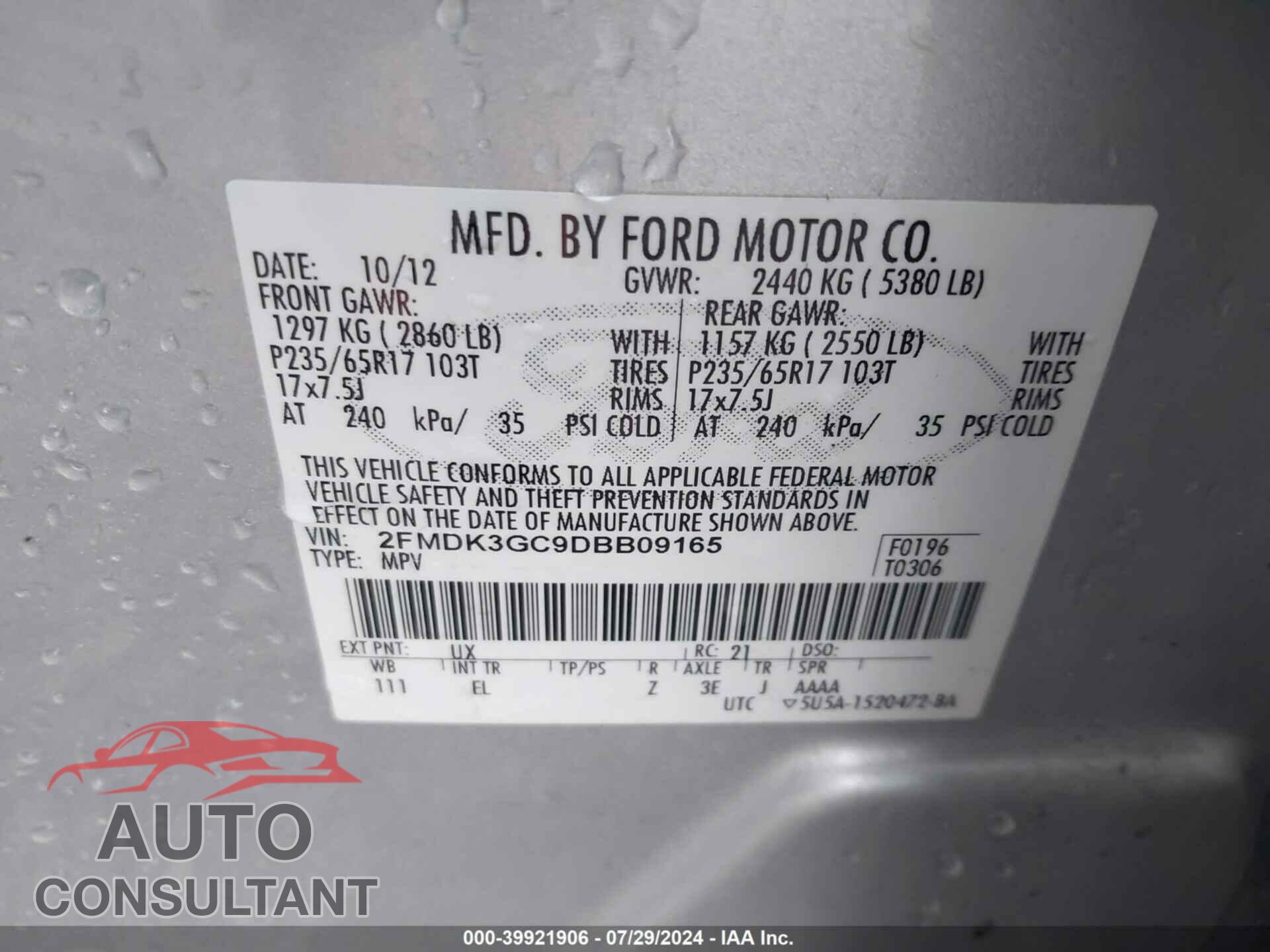FORD EDGE 2013 - 2FMDK3GC9DBB09165