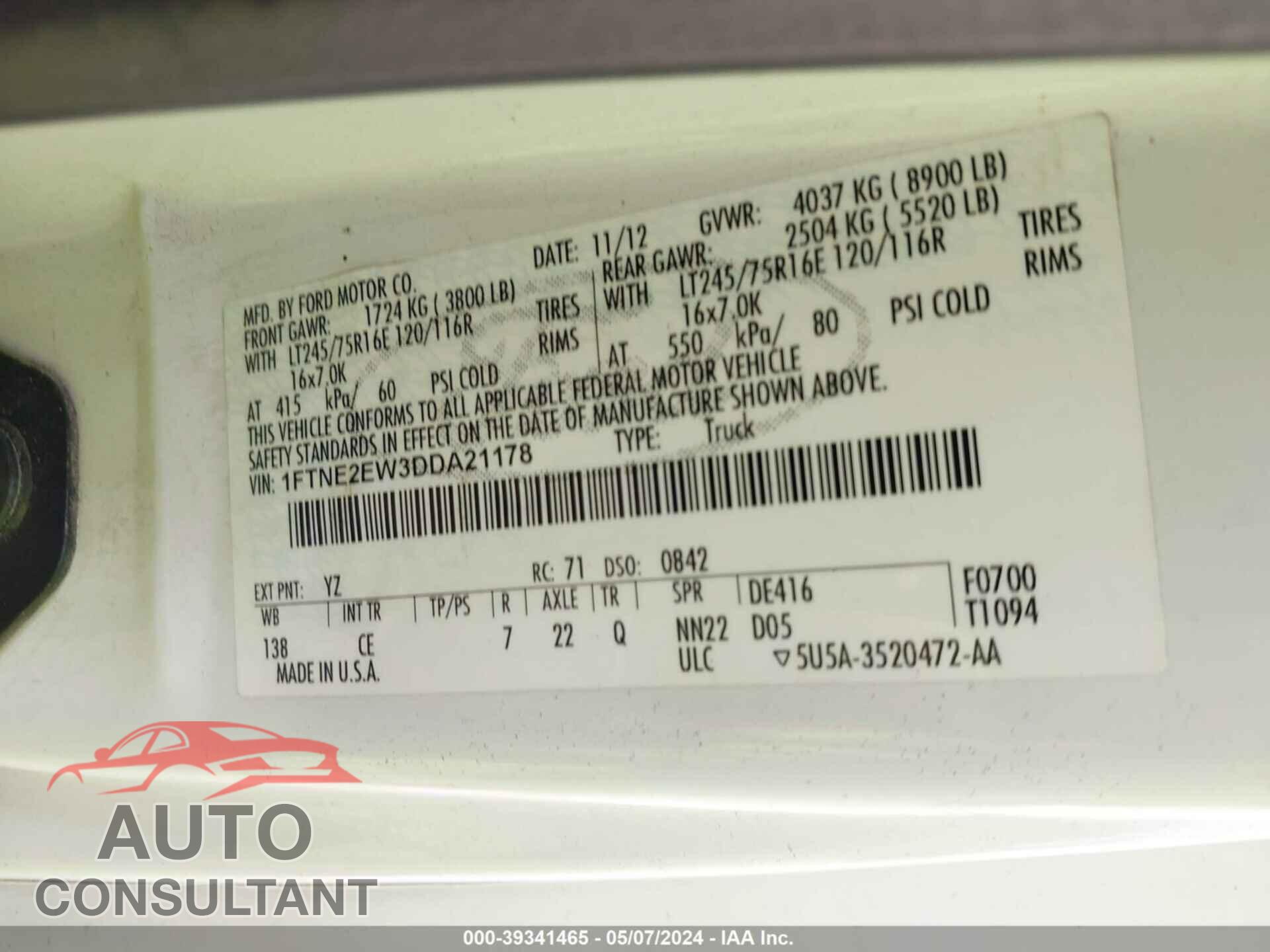 FORD ECONOLINE 2013 - 1FTNE2EW3DDA21178