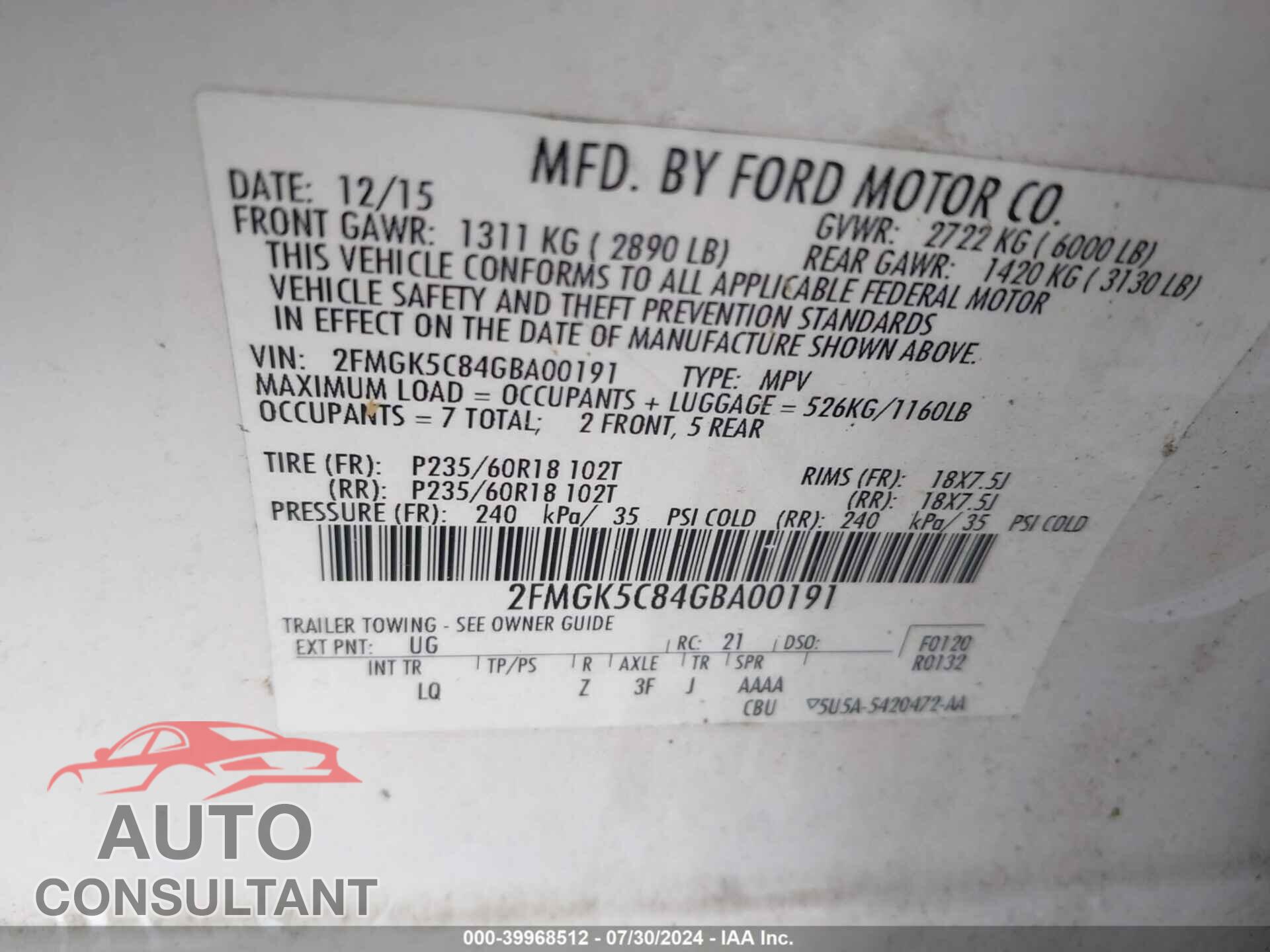 FORD FLEX 2016 - 2FMGK5C84GBA00191