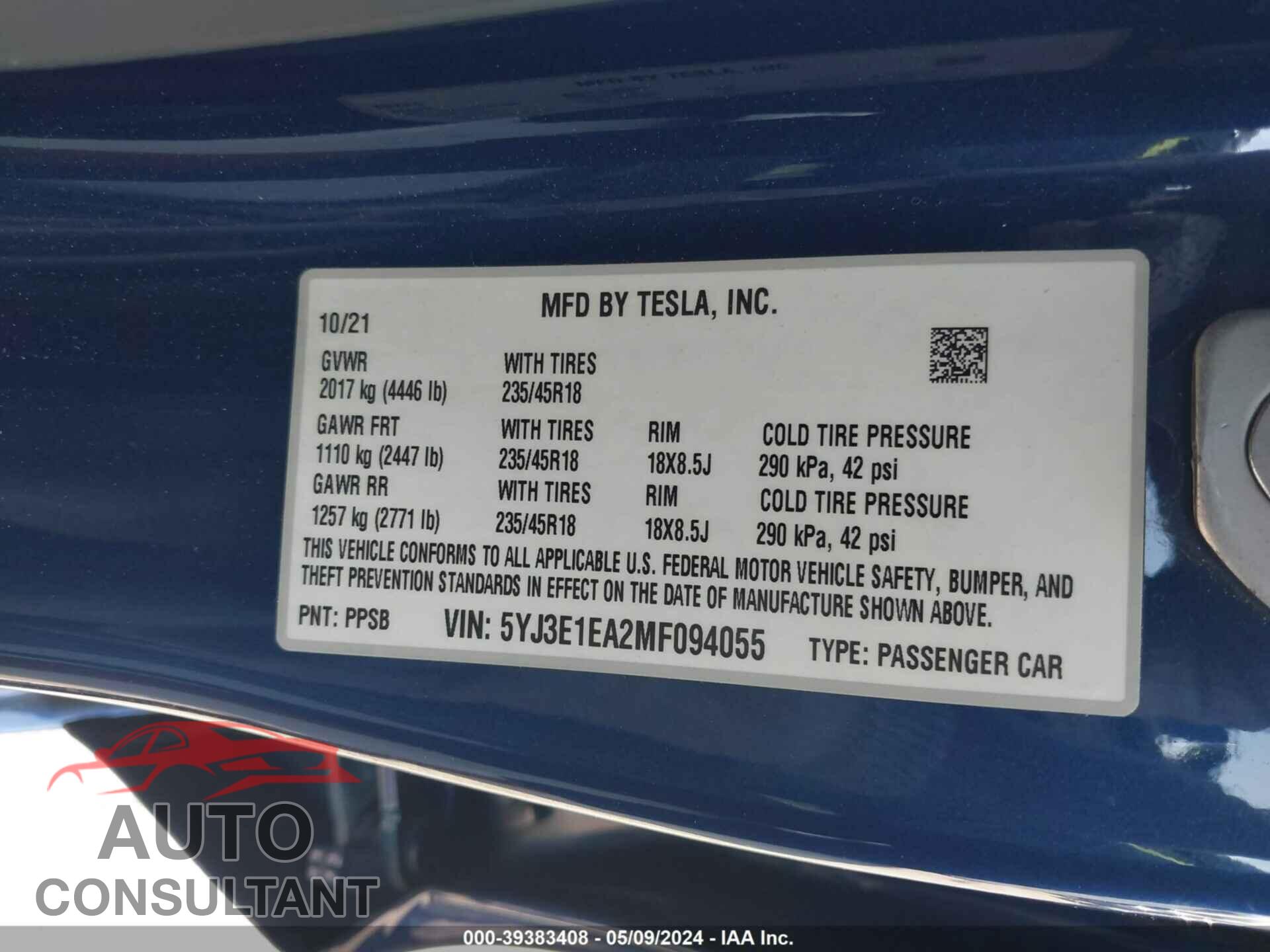 TESLA MODEL 3 2021 - 5YJ3E1EA2MF094055