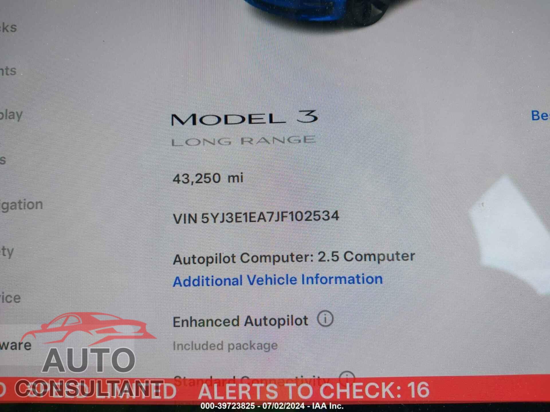 TESLA MODEL 3 2018 - 5YJ3E1EA7JF102534