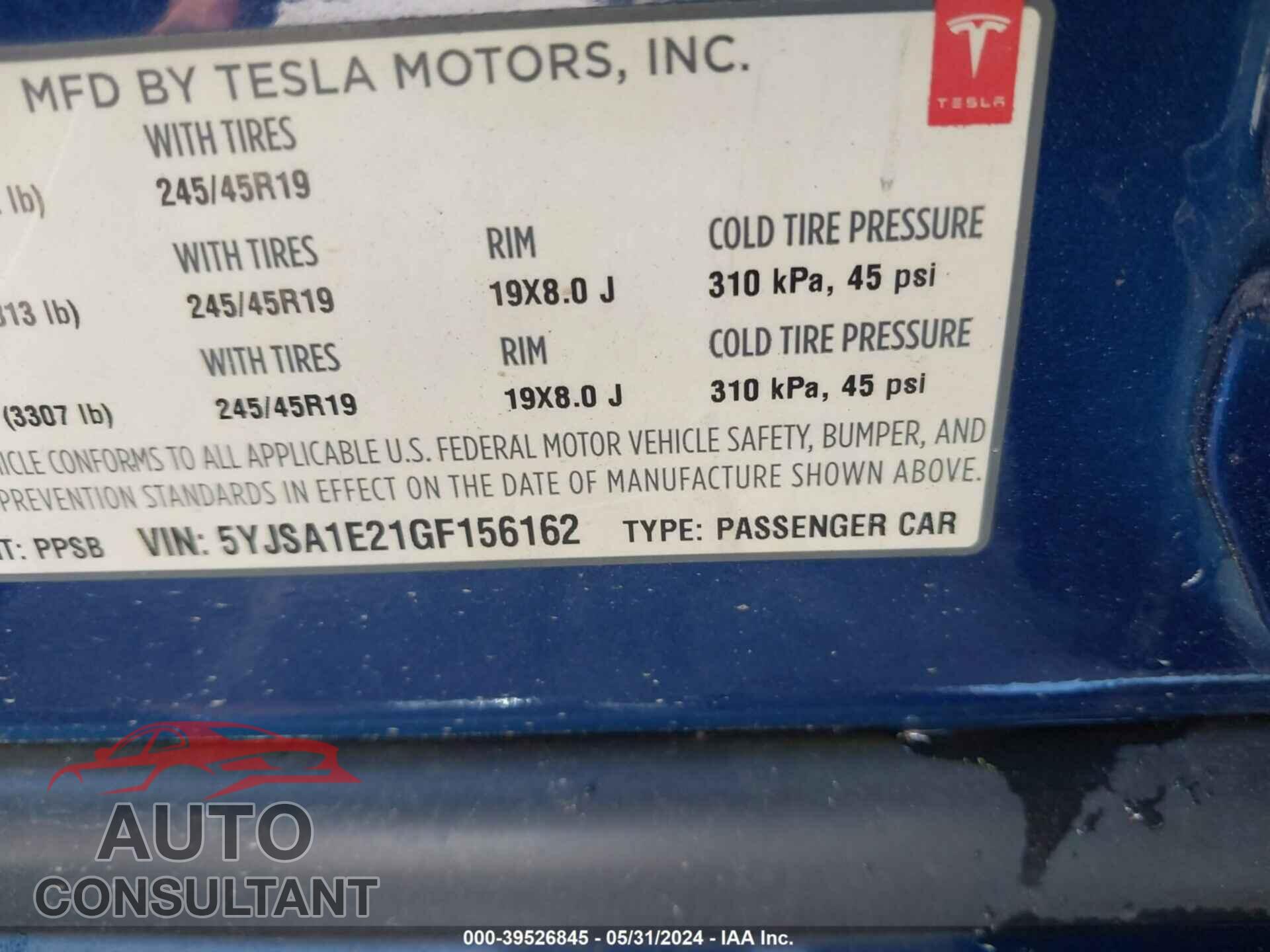 TESLA MODEL S 2016 - 5YJSA1E21GF156162