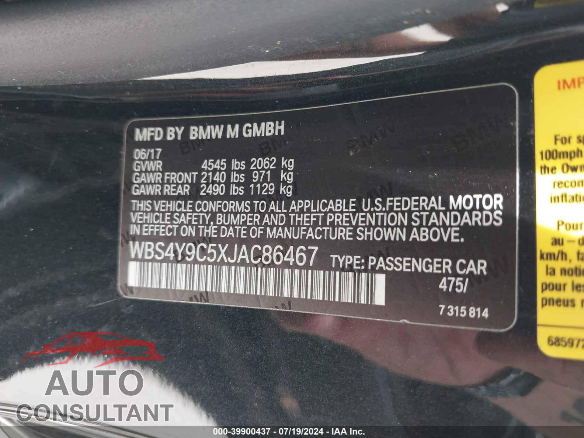 BMW M4 2018 - WBS4Y9C5XJAC86467