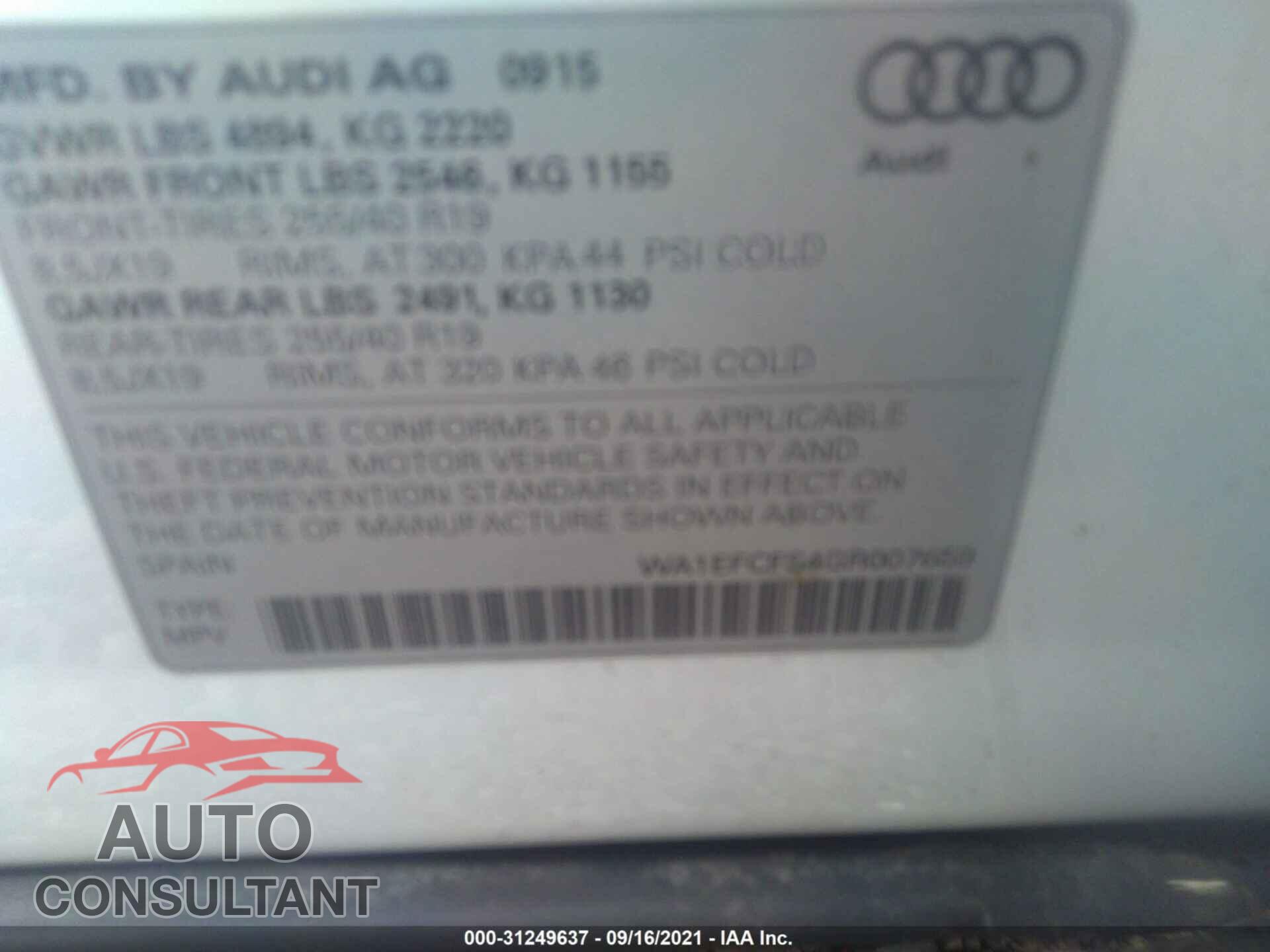 AUDI Q3 2016 - WA1EFCFS4GR007659