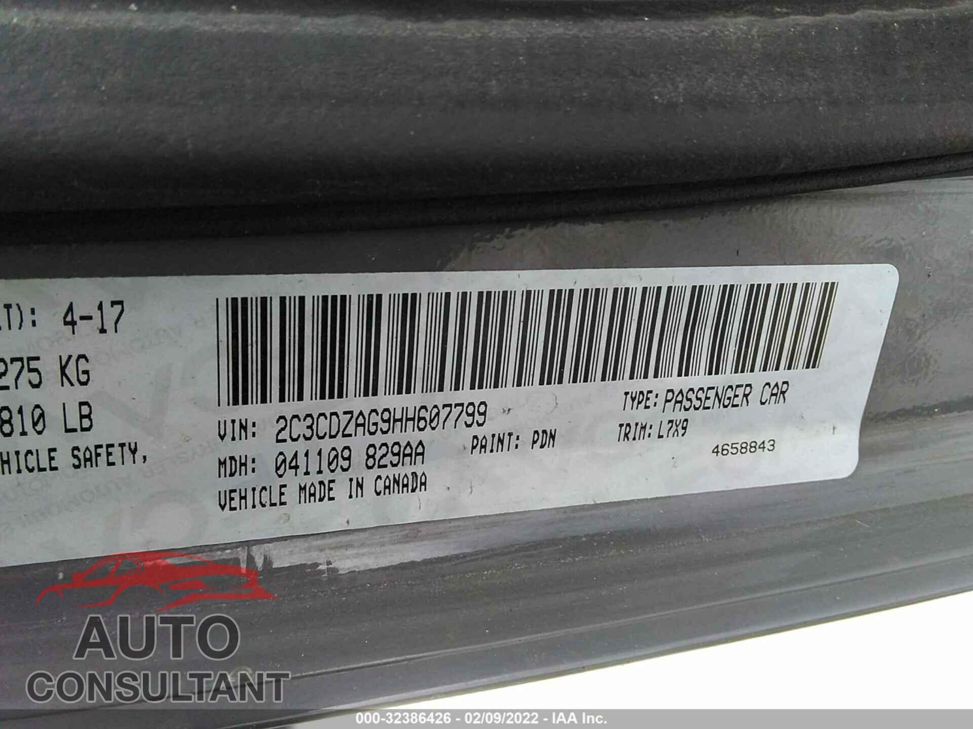 DODGE CHALLENGER 2017 - 2C3CDZAG9HH607799