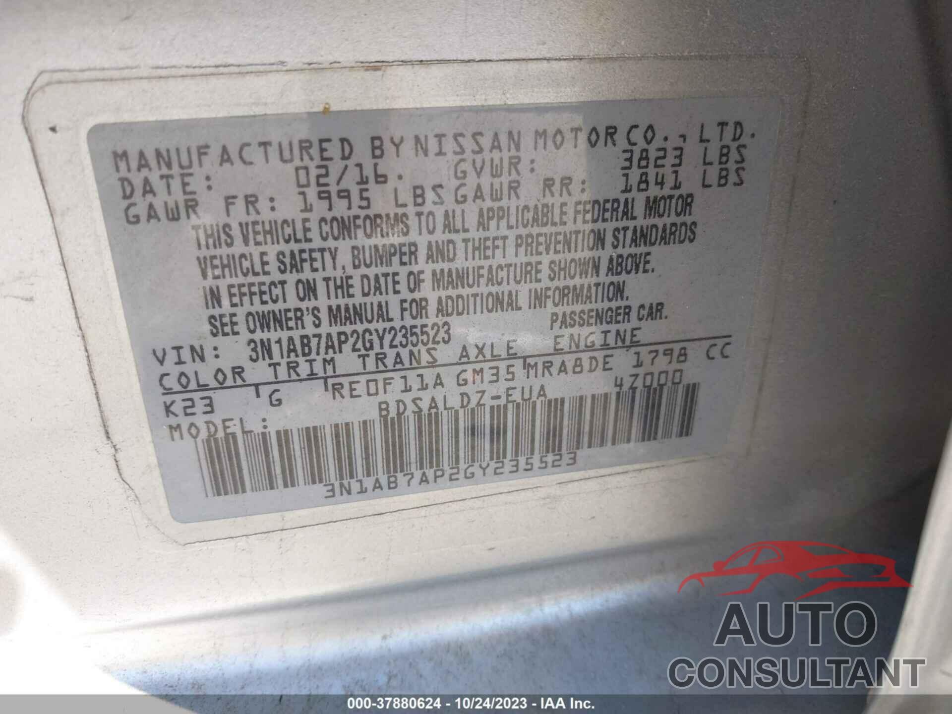 NISSAN SENTRA 2016 - 3N1AB7AP2GY235523