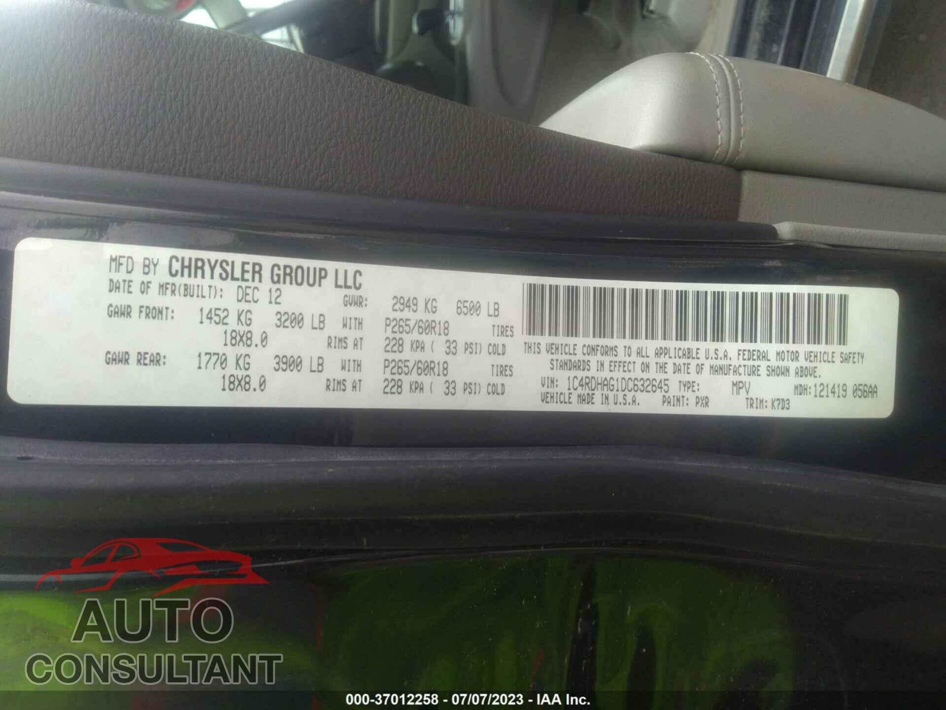 DODGE DURANGO 2013 - 1C4RDHAG1DC632645