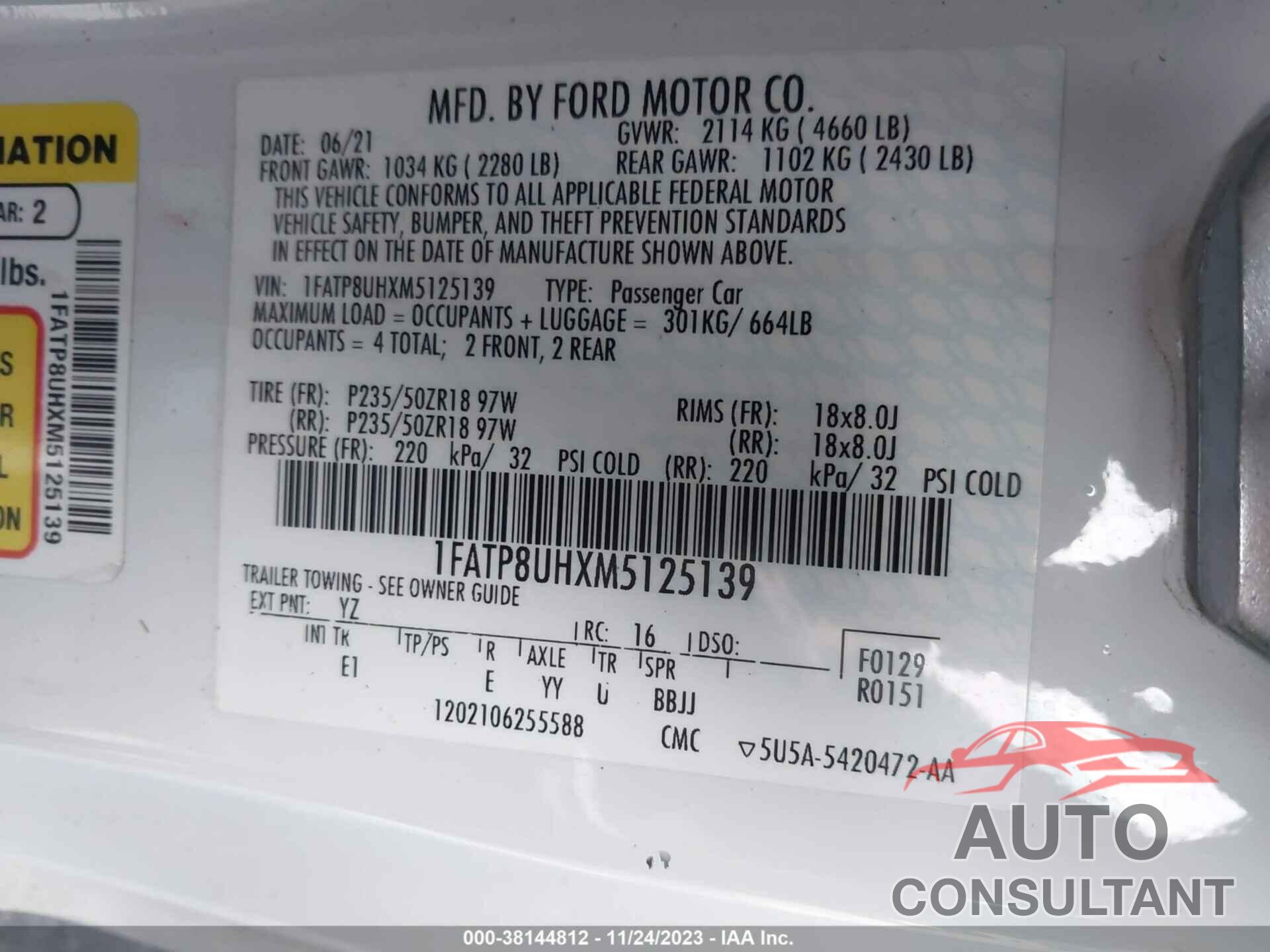 FORD MUSTANG 2021 - 1FATP8UHXM5125139