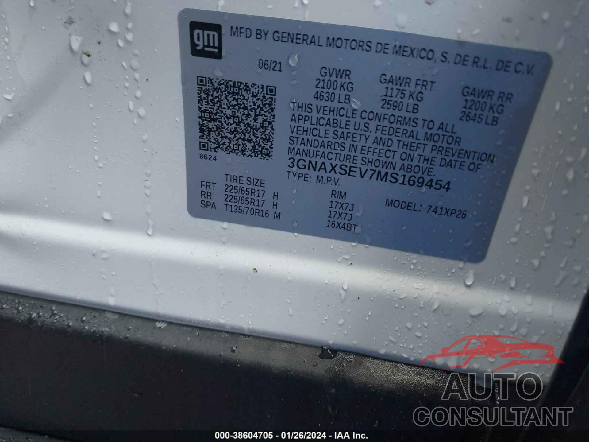 CHEVROLET EQUINOX 2021 - 3GNAXSEV7MS169454