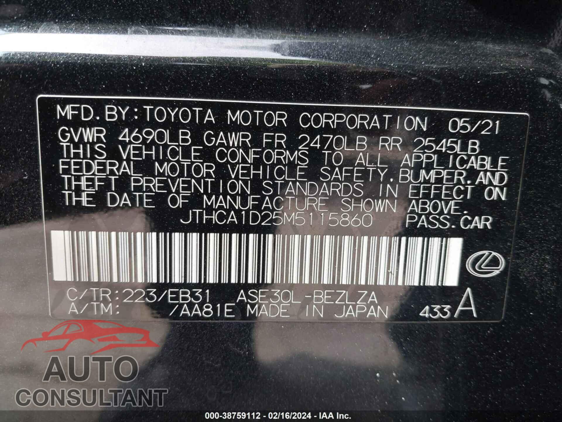 LEXUS IS 2021 - JTHCA1D25M5115860
