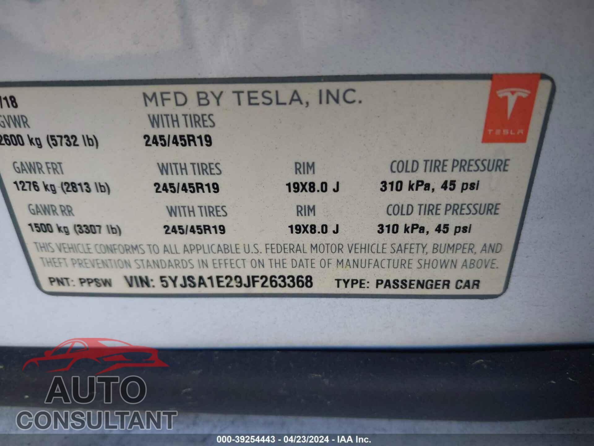 TESLA MODEL S 2018 - 5YJSA1E29JF263368