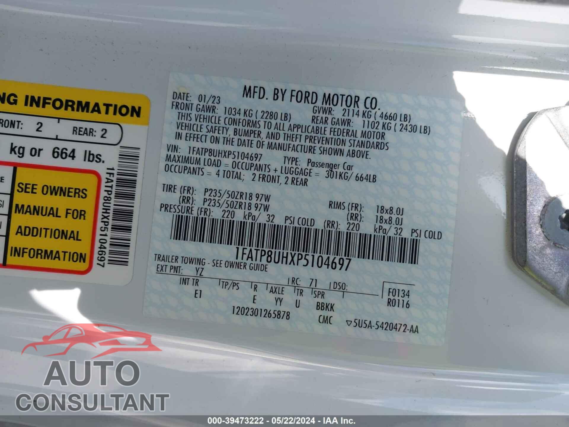 FORD MUSTANG 2023 - 1FATP8UHXP5104697