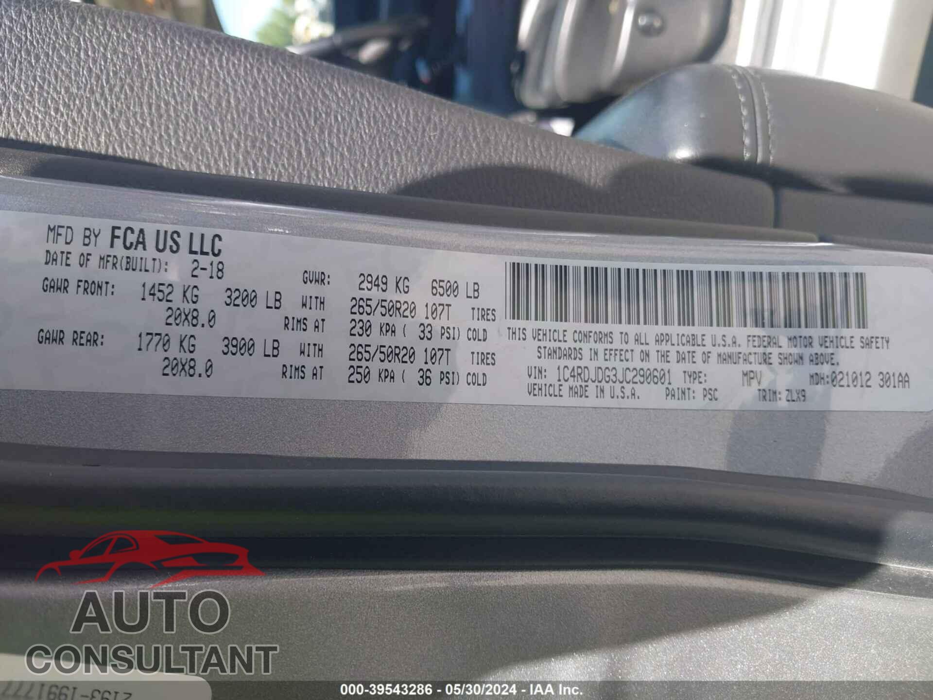 DODGE DURANGO 2018 - 1C4RDJDG3JC290601
