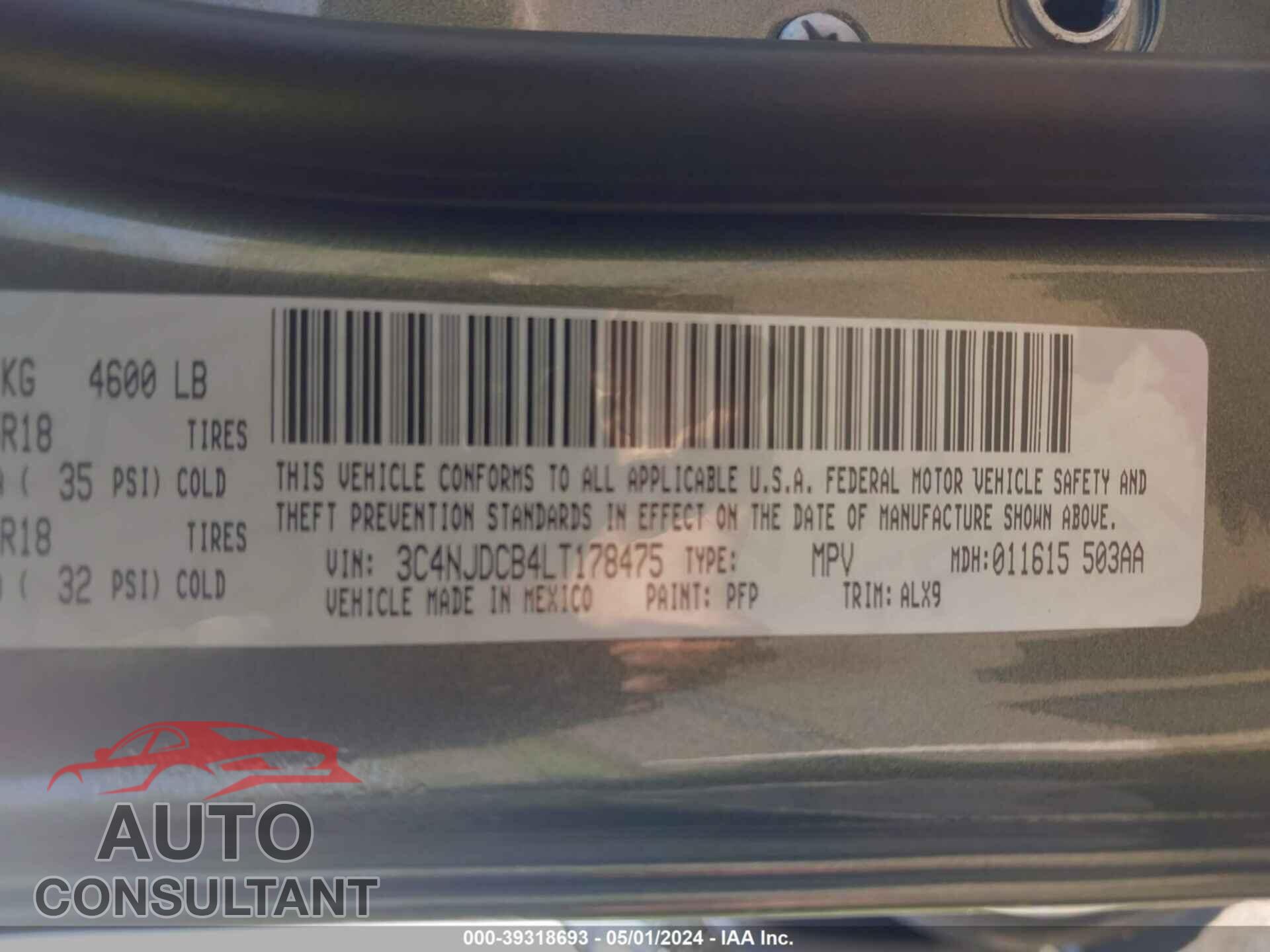 JEEP COMPASS 2020 - 3C4NJDCB4LT178475