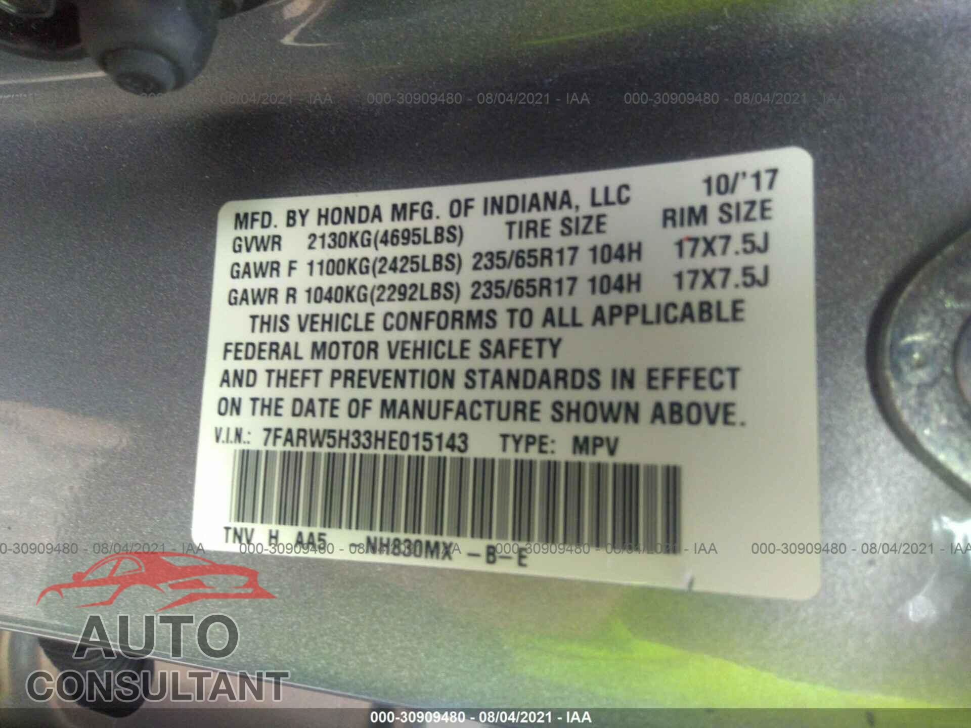 HONDA CR-V 2017 - 7FARW5H33HE015143