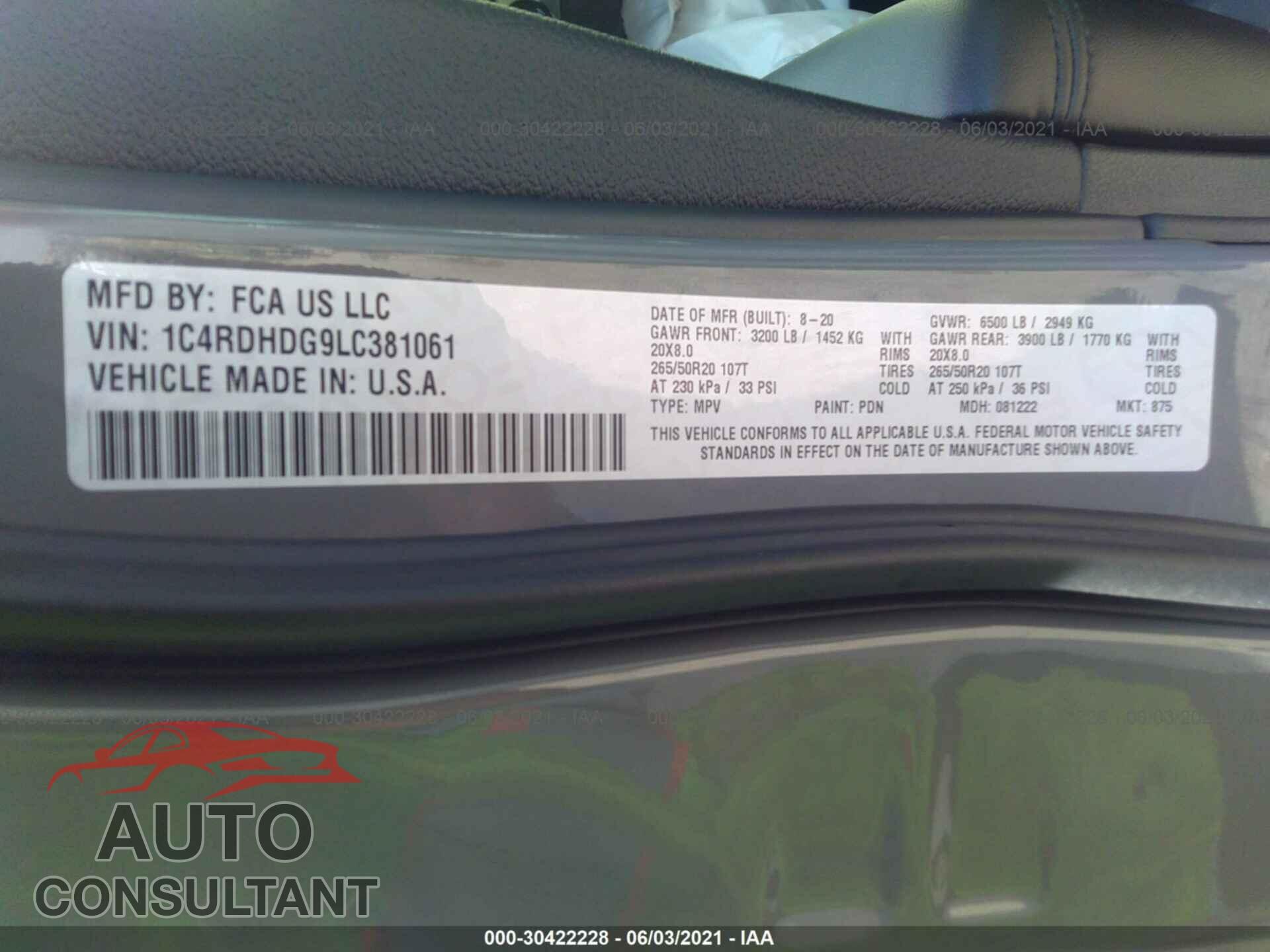DODGE DURANGO 2020 - 1C4RDHDG9LC381061
