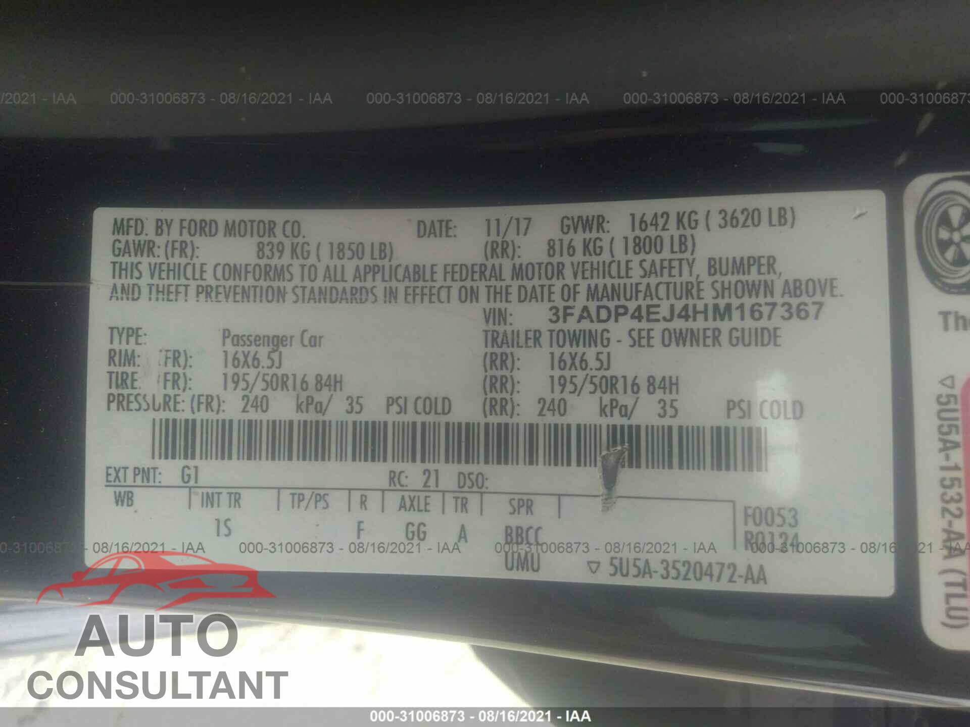 FORD FIESTA 2017 - 3FADP4EJ4HM167367