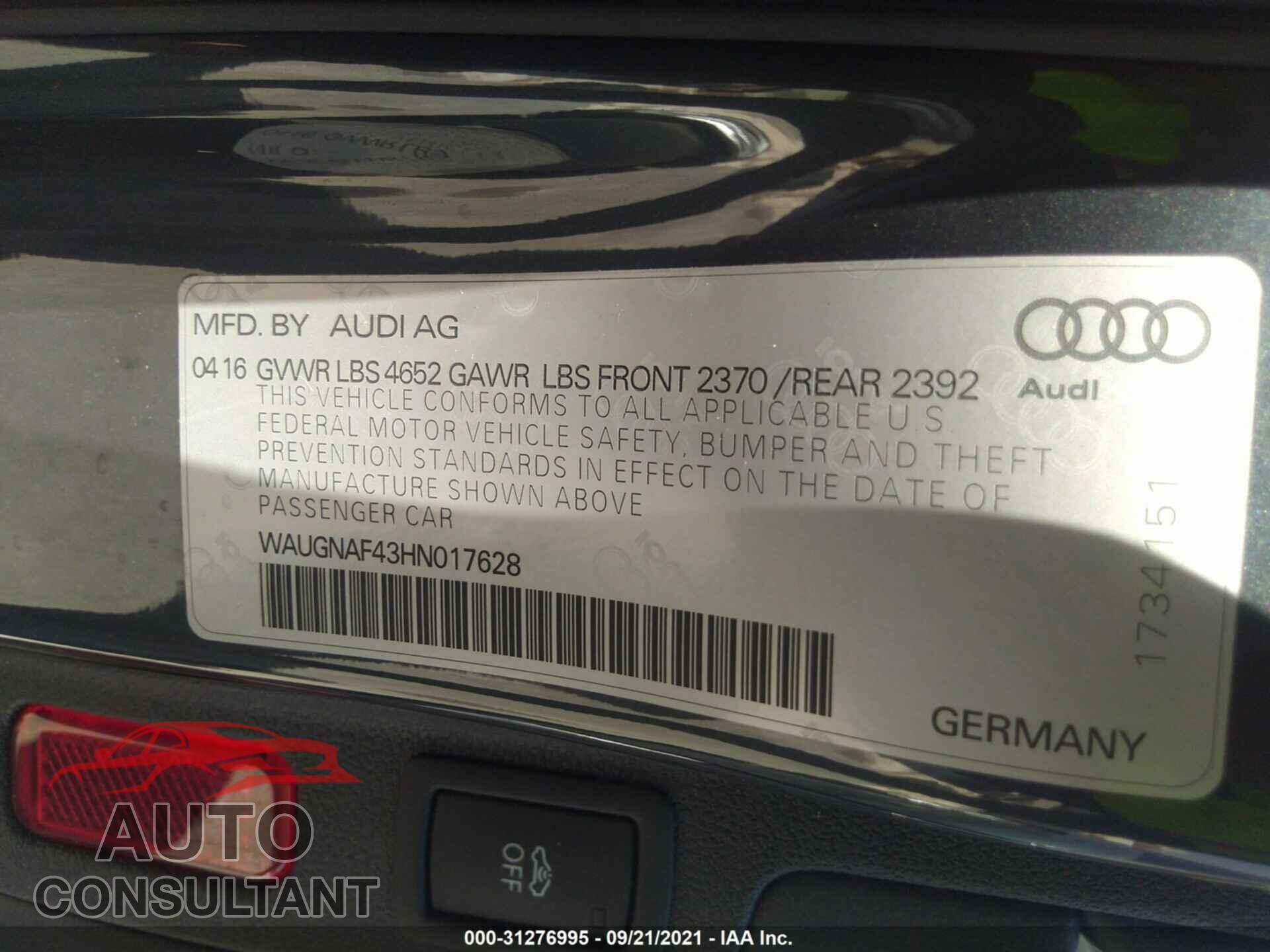 AUDI A4 2017 - WAUGNAF43HN017628