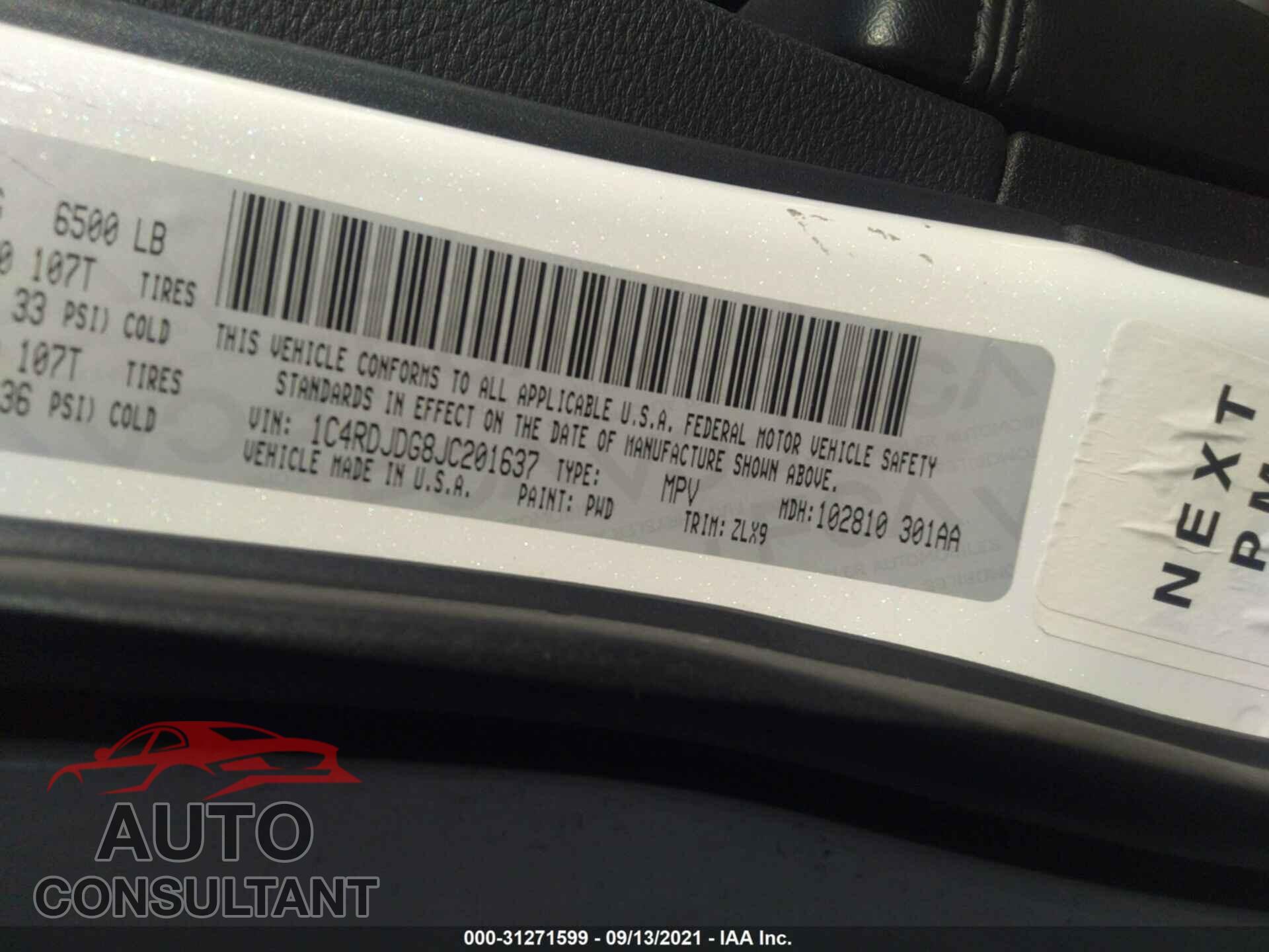 DODGE DURANGO 2018 - 1C4RDJDG8JC201637