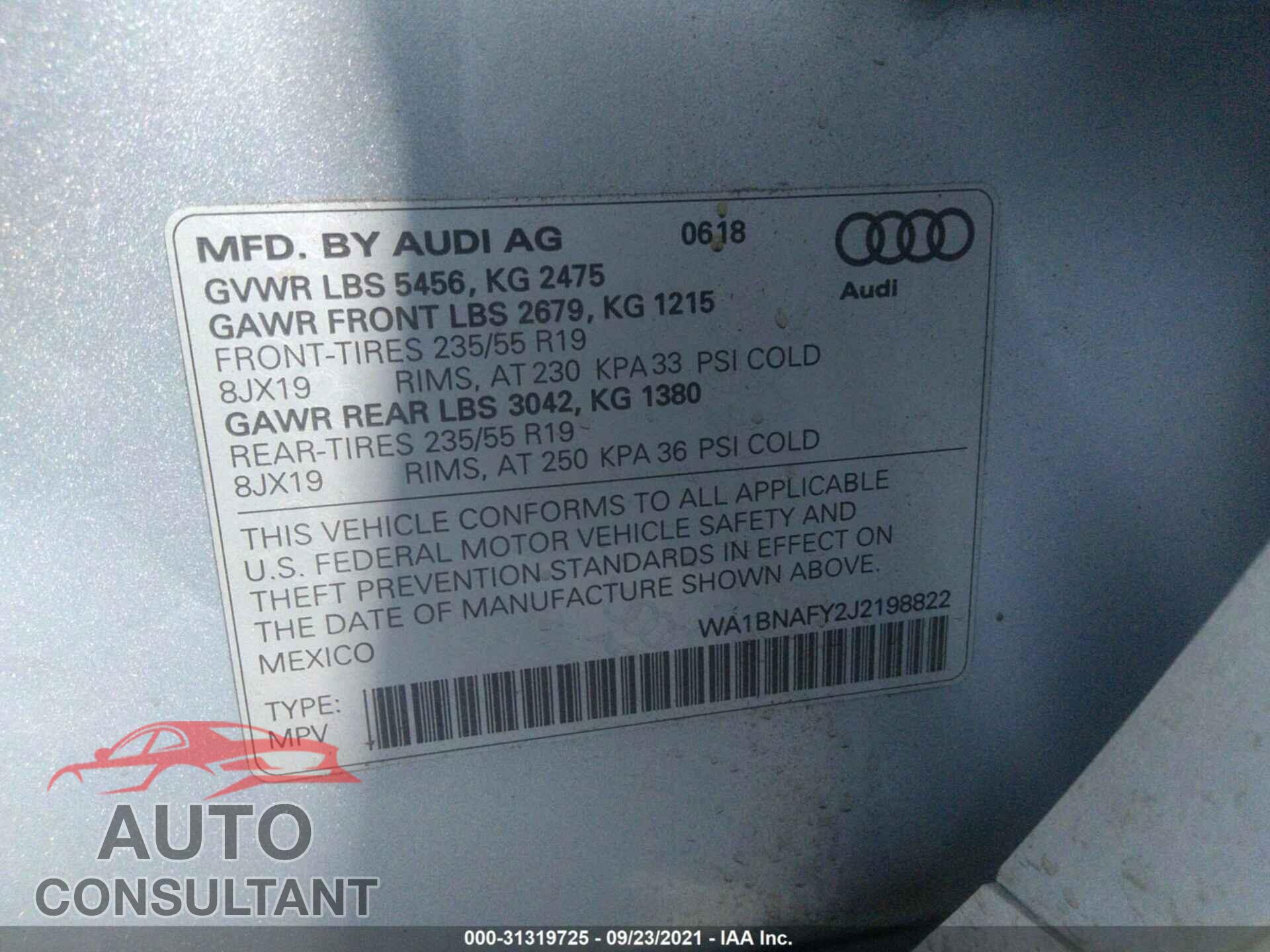 AUDI Q5 2018 - WA1BNAFY2J2198822