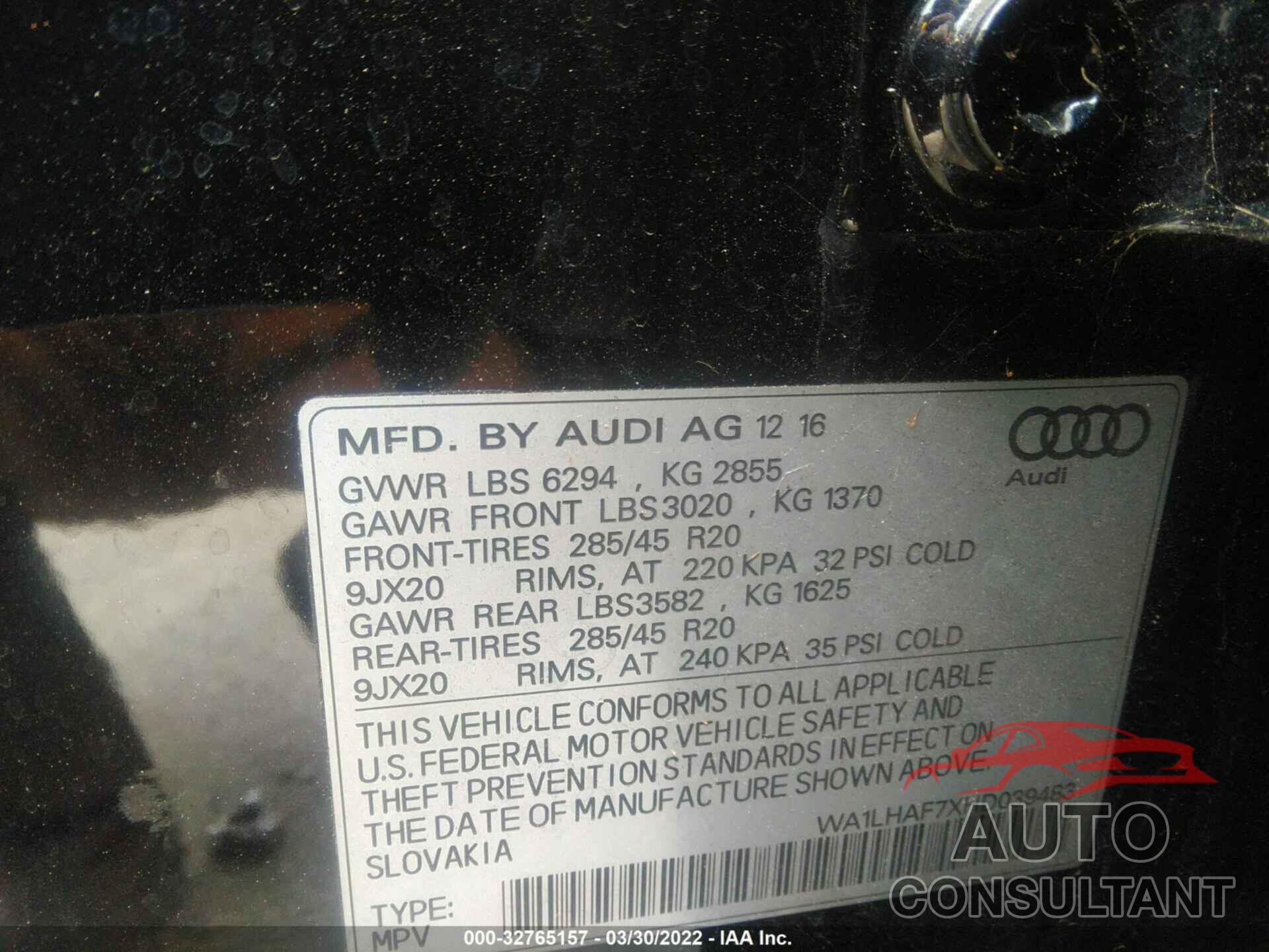 AUDI Q7 2017 - WA1LHAF7XHD039483