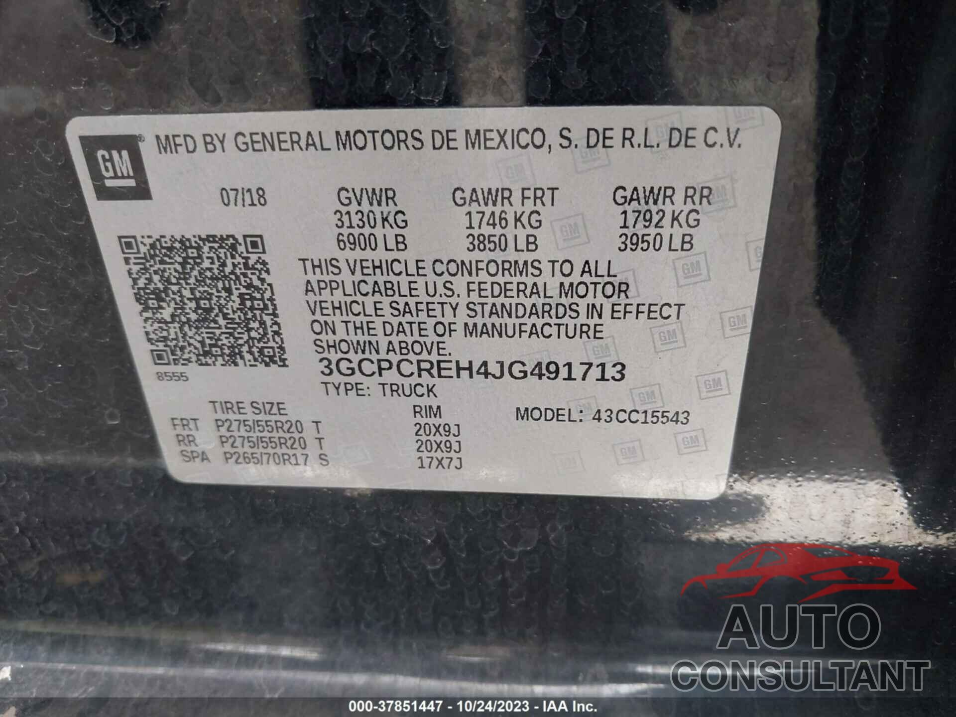 CHEVROLET SILVERADO 1500 2018 - 3GCPCREH4JG491713