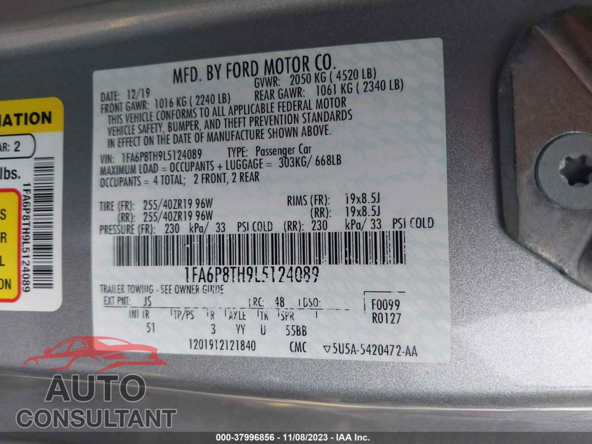FORD MUSTANG 2020 - 1FA6P8TH9L5124089