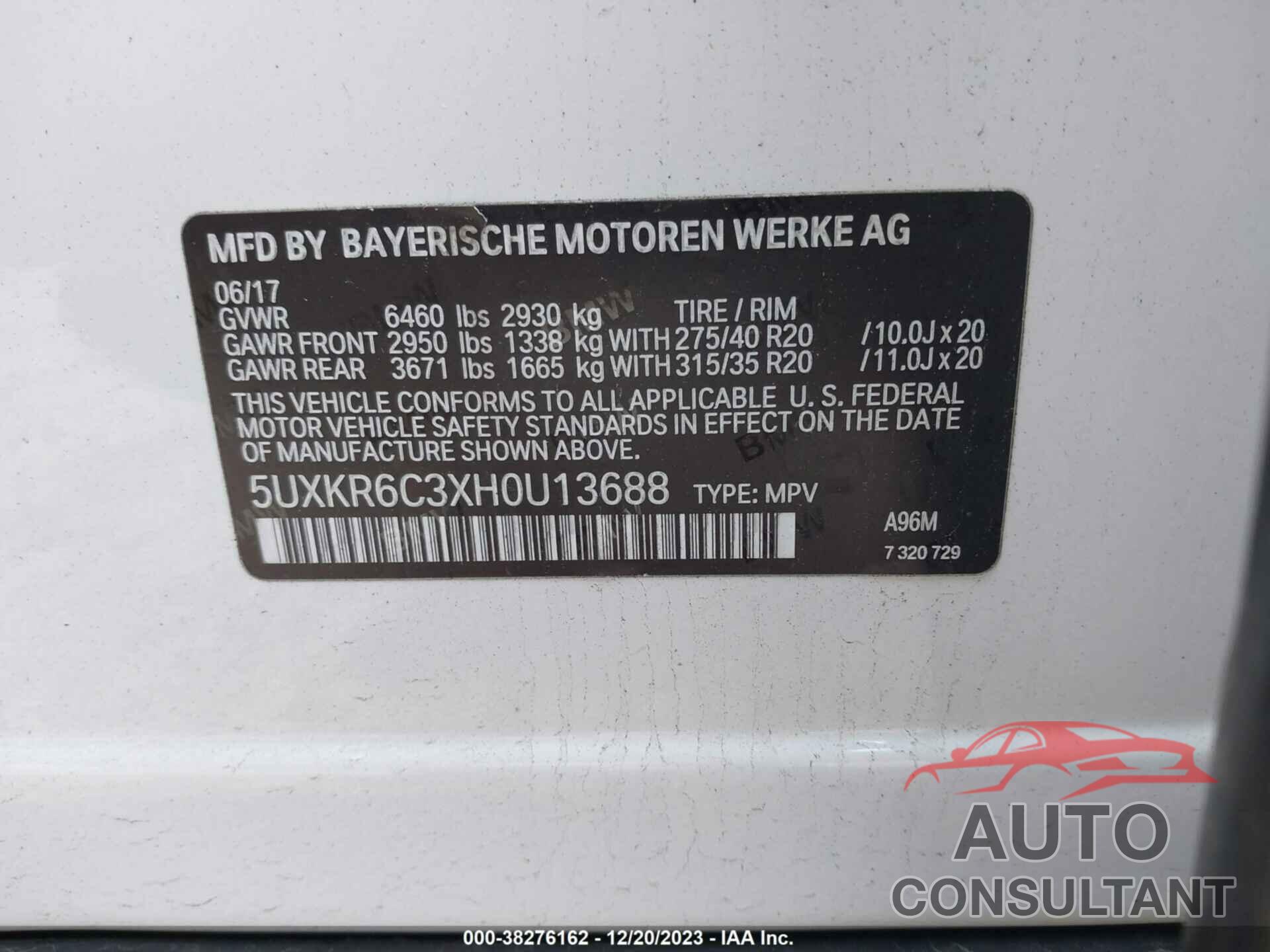 BMW X5 2017 - 5UXKR6C3XH0U13688