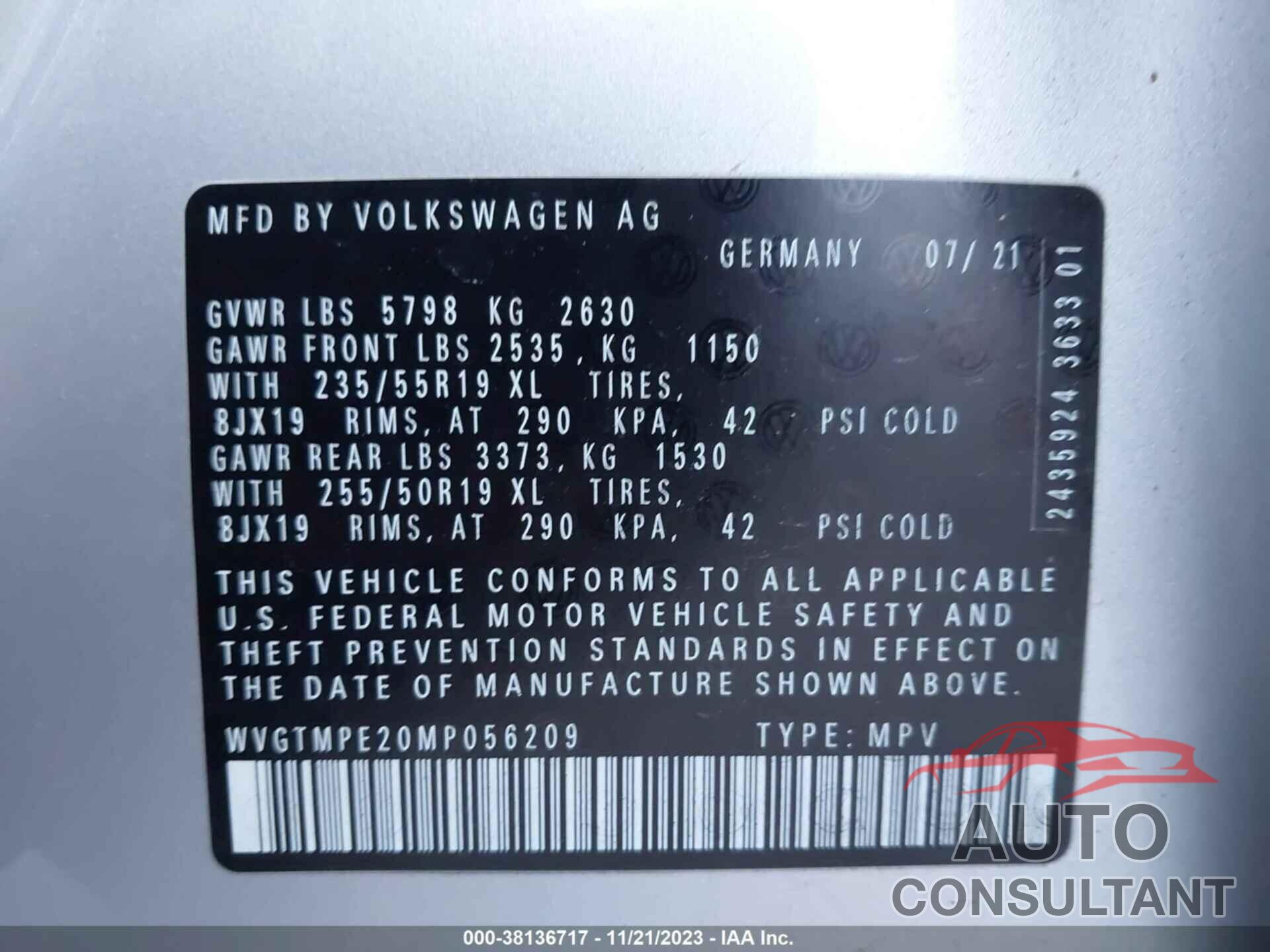 VOLKSWAGEN ID.4 2021 - WVGTMPE20MP056209