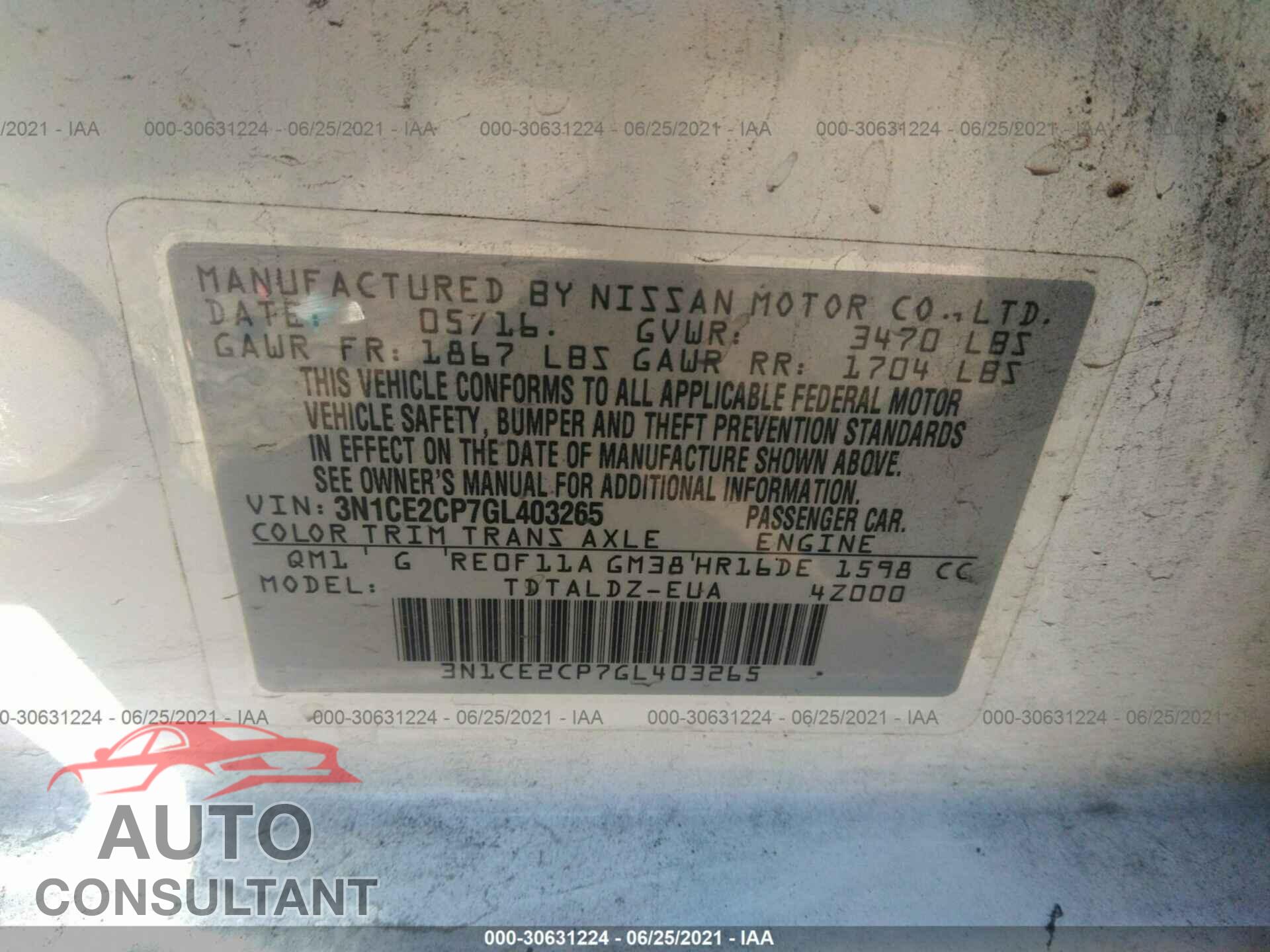 NISSAN VERSA NOTE 2016 - 3N1CE2CP7GL403265
