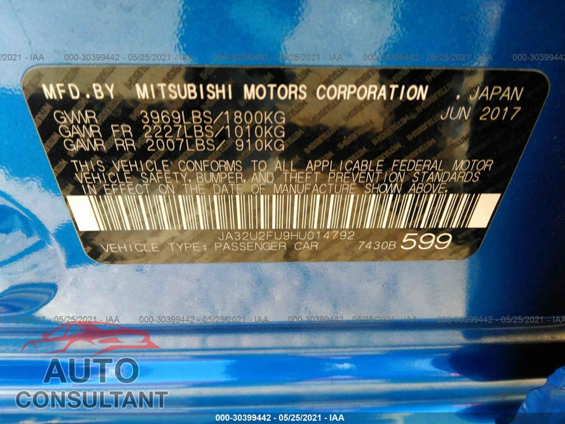 MITSUBISHI LANCER 2017 - JA32U2FU9HU014792