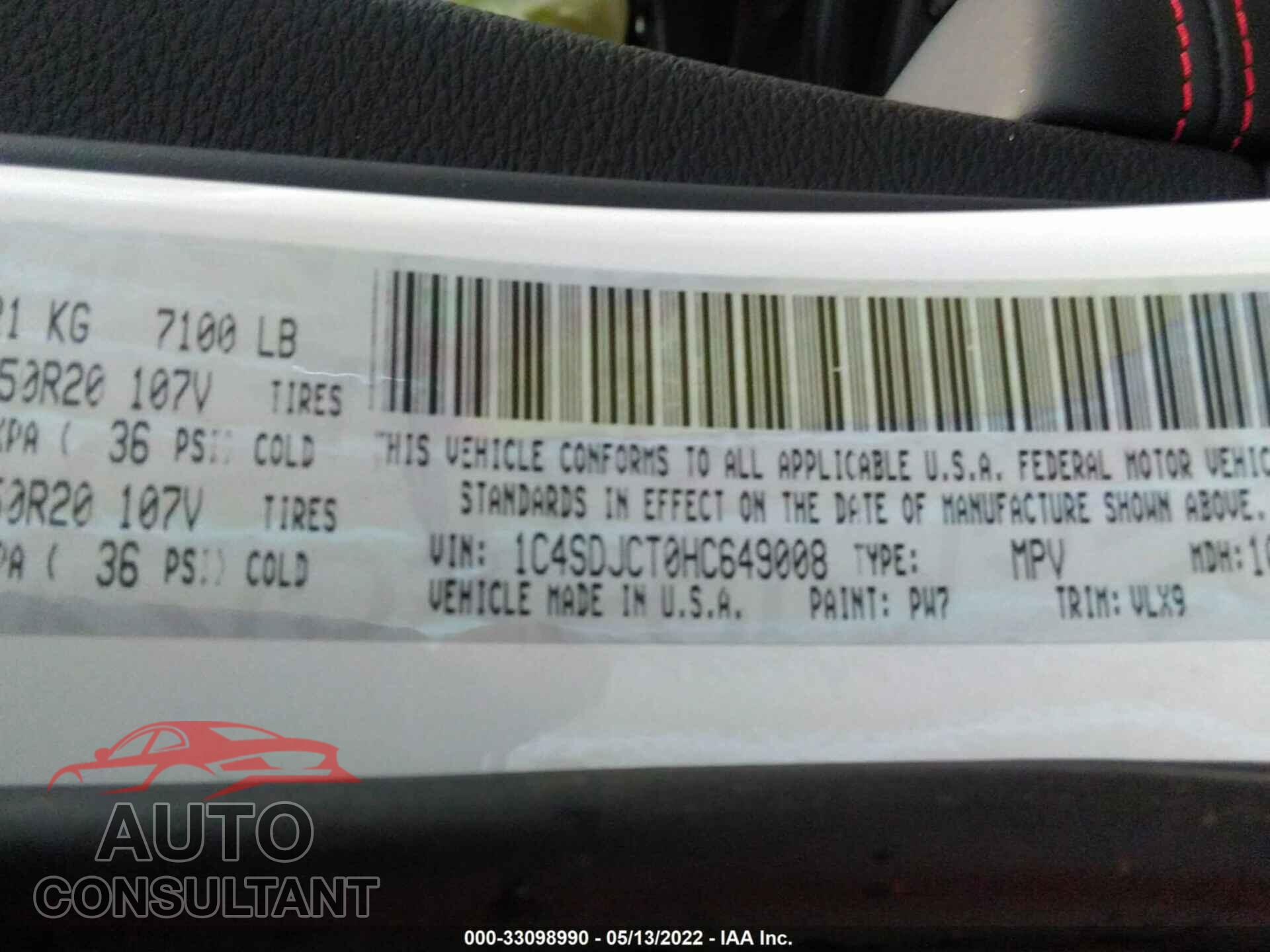 DODGE DURANGO 2017 - 1C4SDJCT0HC649008