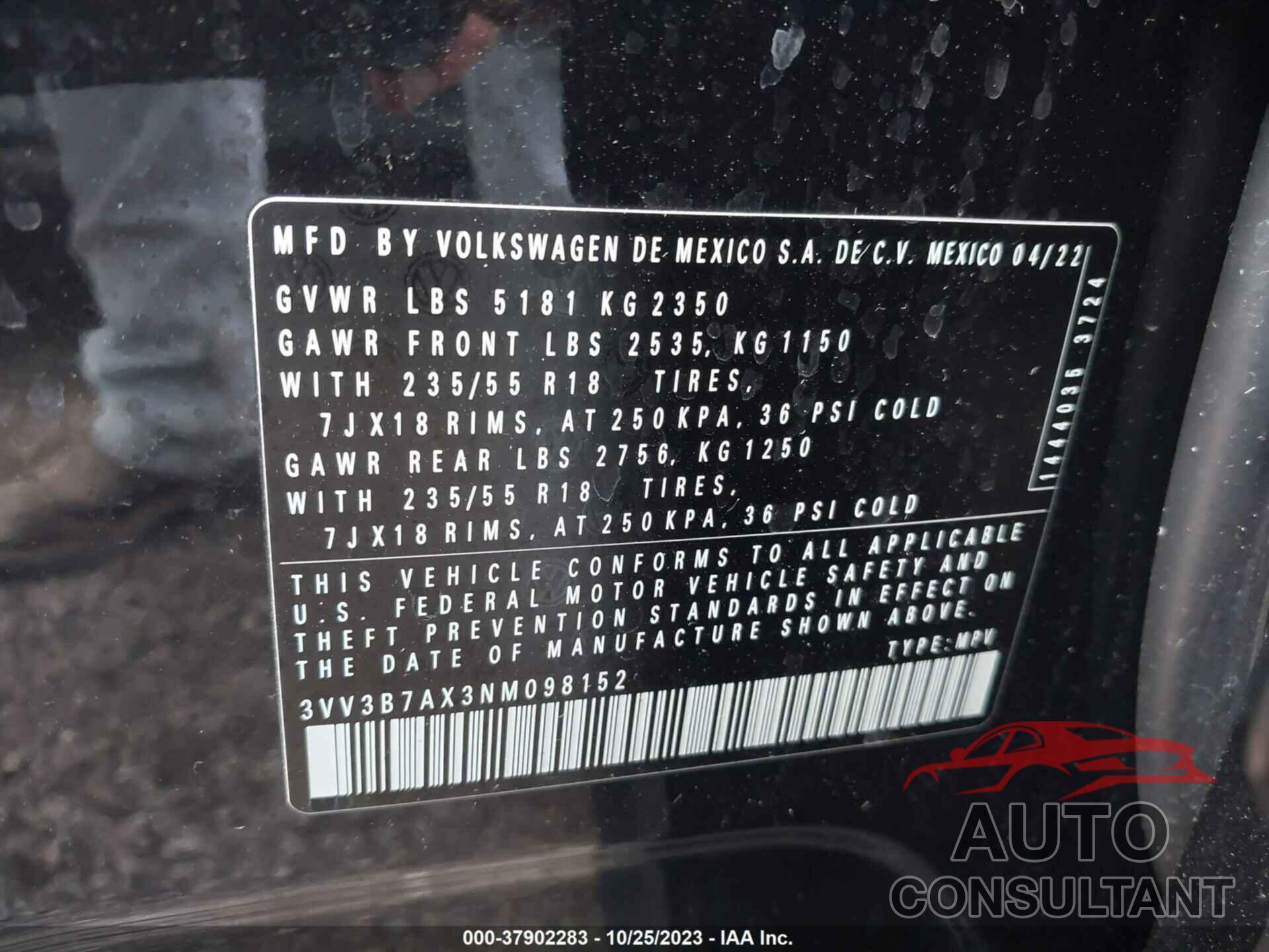 VOLKSWAGEN TIGUAN 2022 - 3VV3B7AX3NM098152