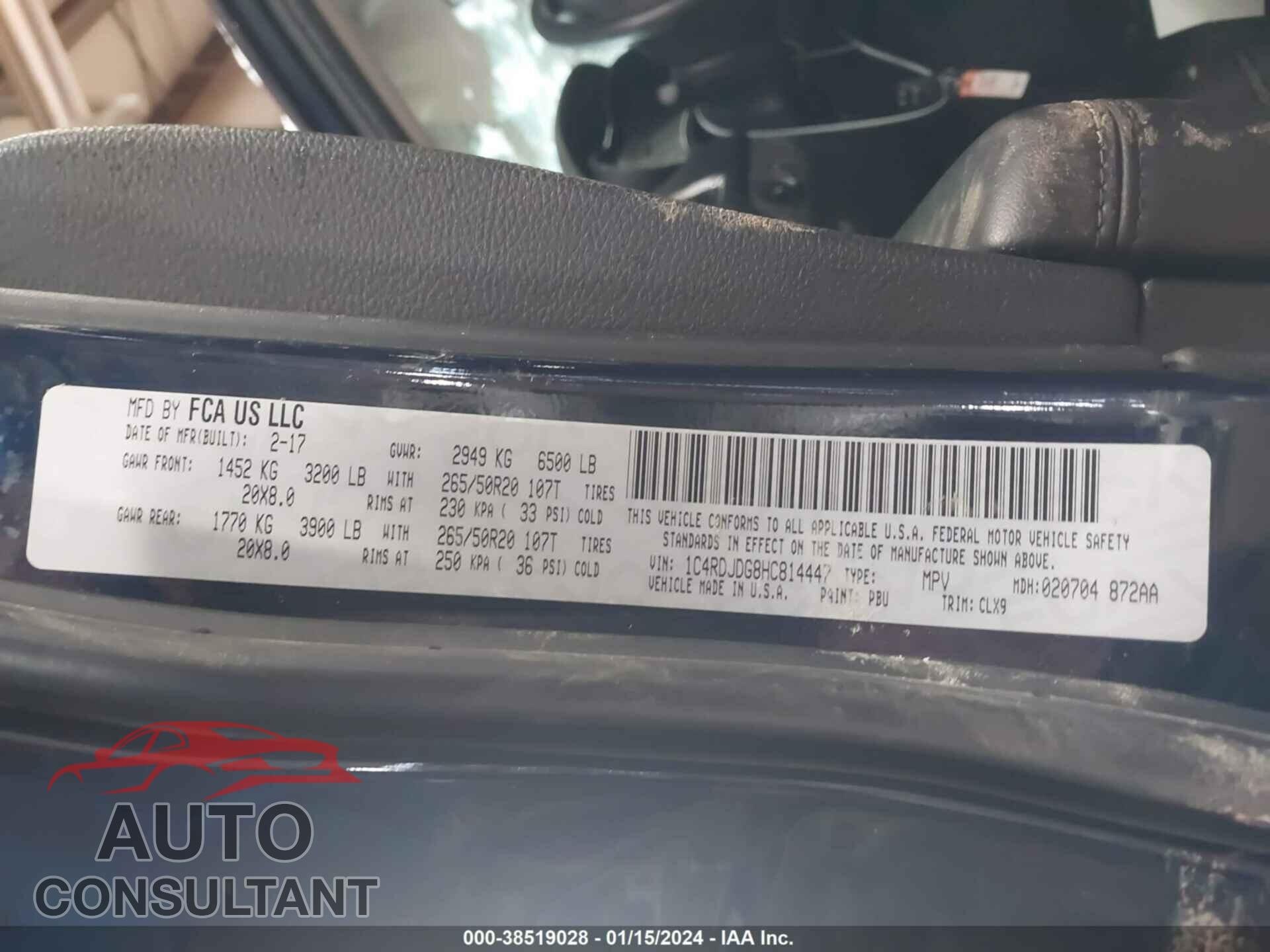 DODGE DURANGO 2017 - 1C4RDJDG8HC814447
