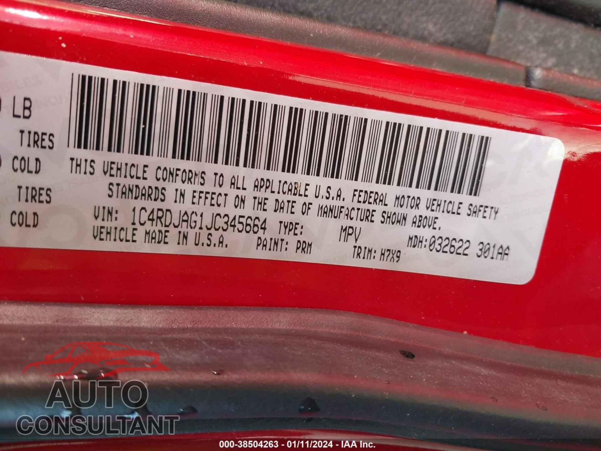 DODGE DURANGO 2018 - 1C4RDJAG1JC345664