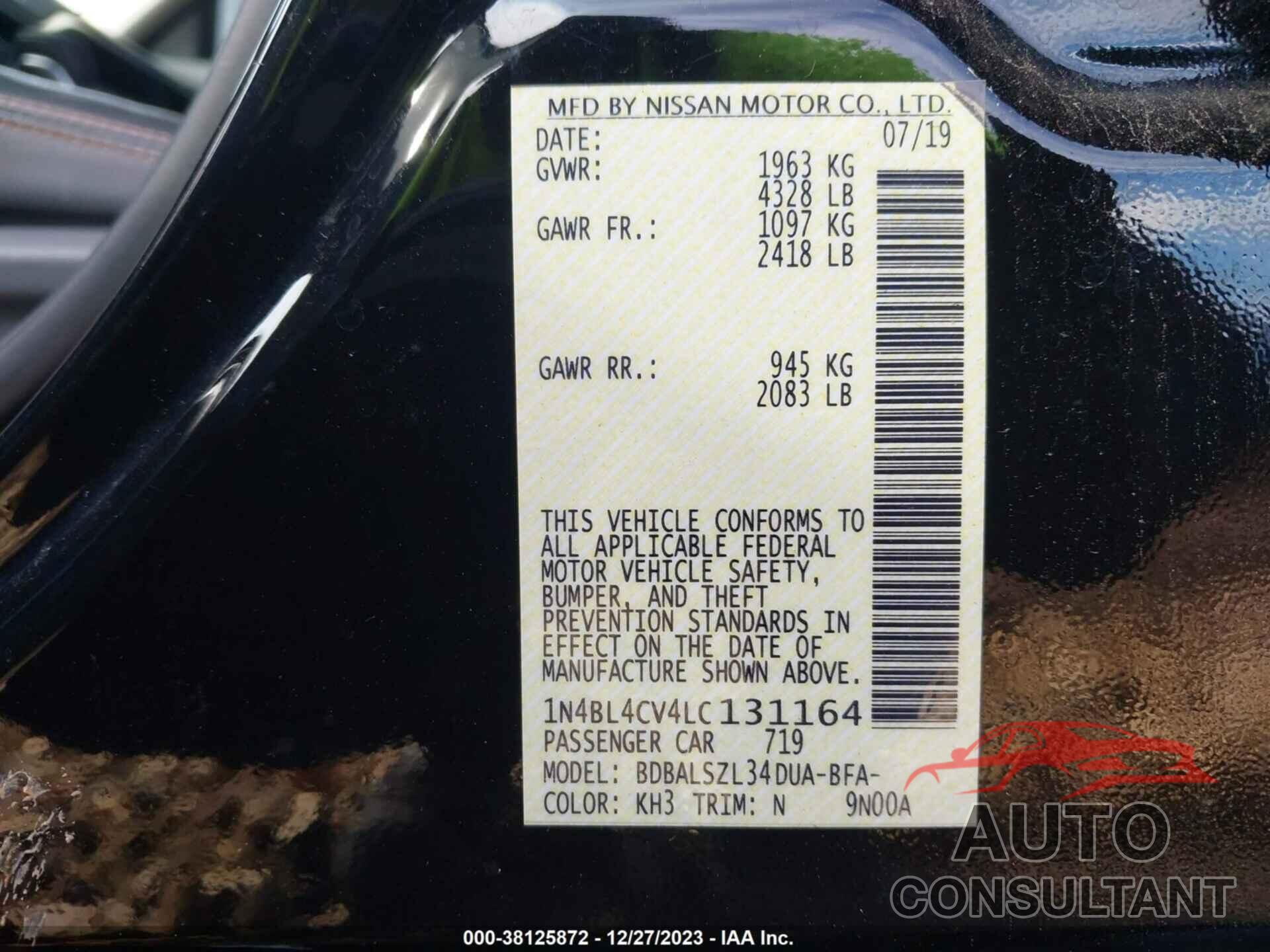 NISSAN ALTIMA 2020 - 1N4BL4CV4LC131164