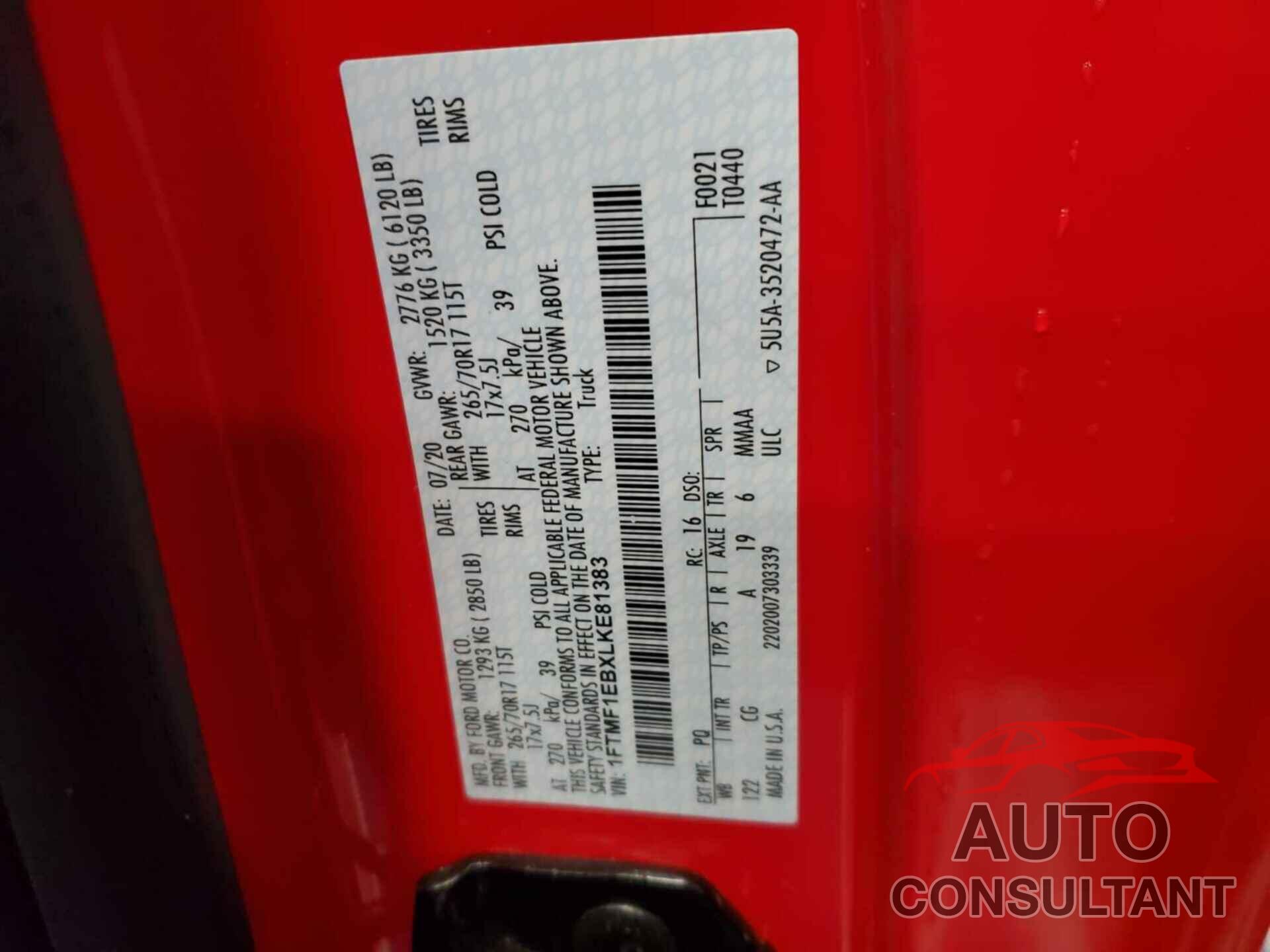 FORD F150 2020 - 1FTMF1EBXLKE81383