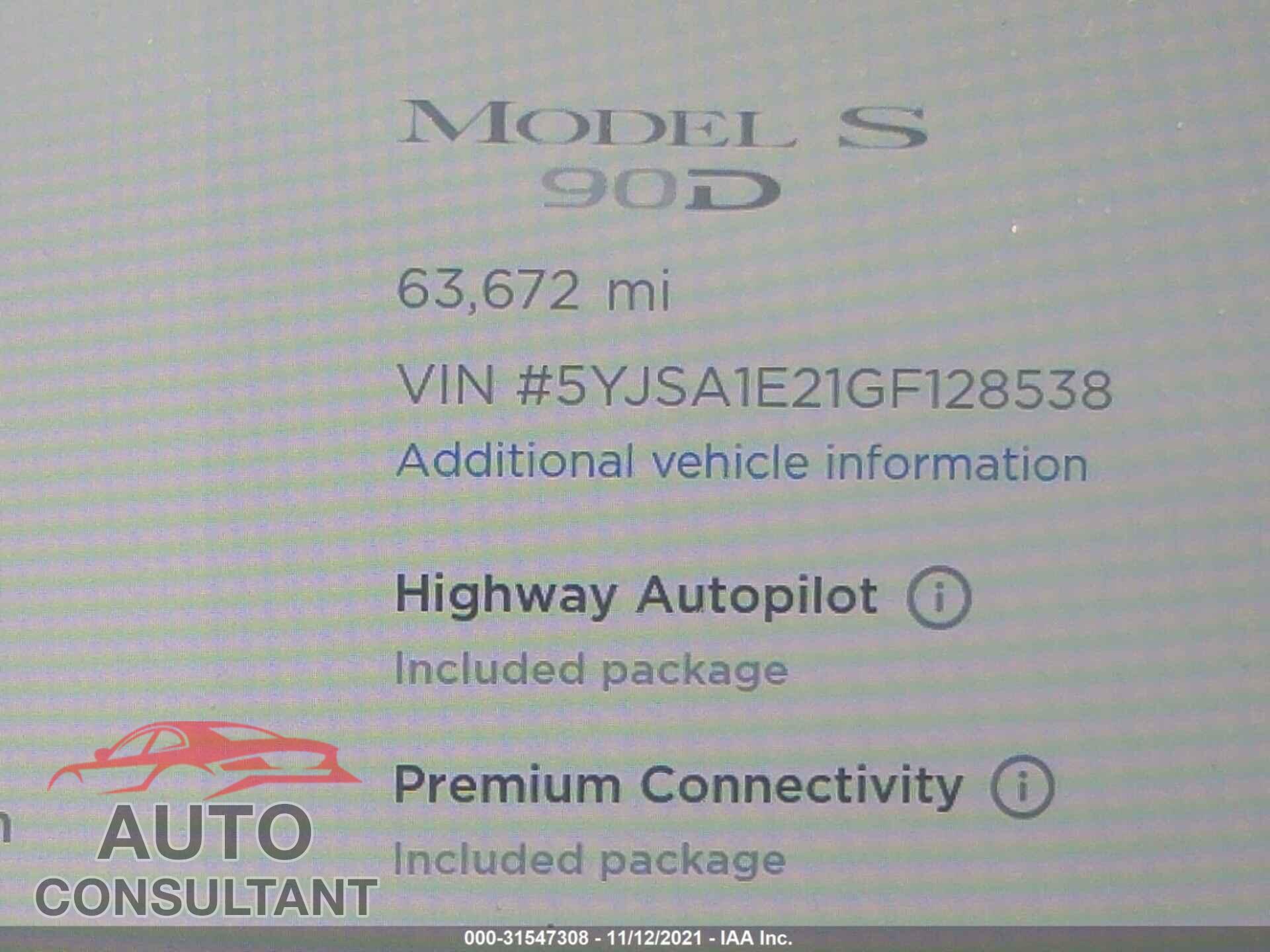 TESLA MODEL S 2016 - 5YJSA1E21GF128538
