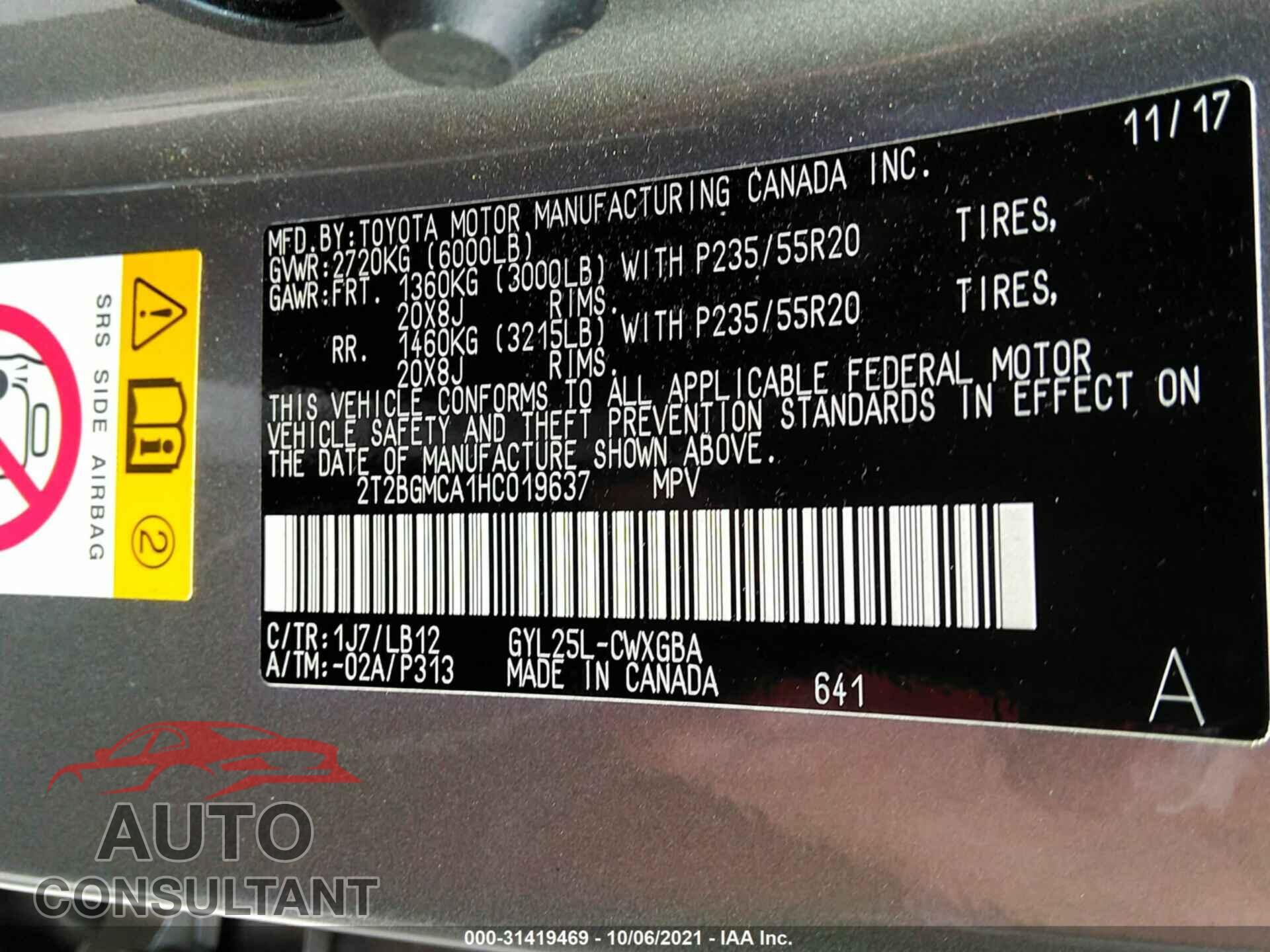 LEXUS RX 2017 - 2T2BGMCA1HC019637
